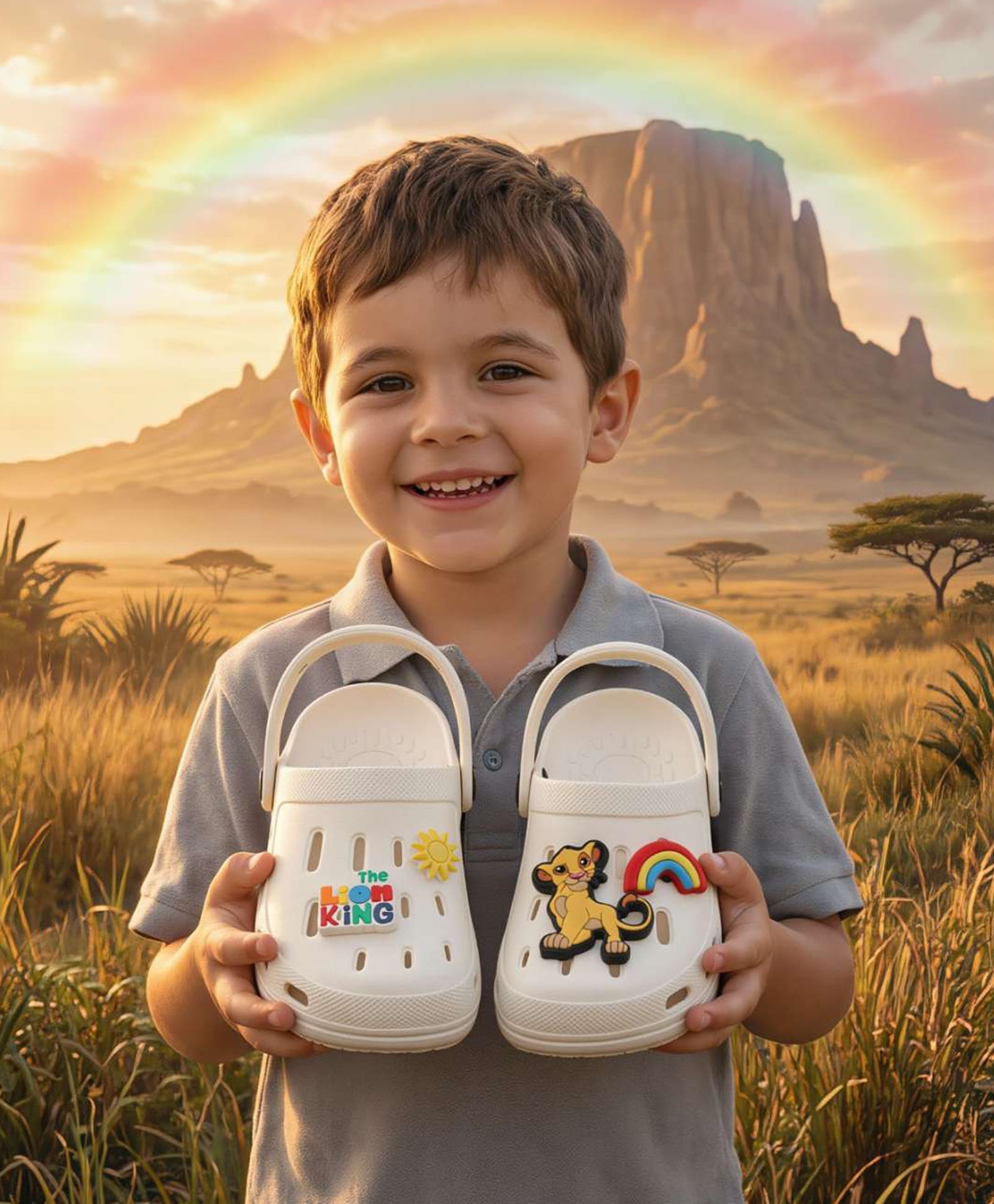 Disney by Yellow Bee Solid Perforated The Lion King Clogs With Simba Sun & Rainbow Charms - White-image-37
