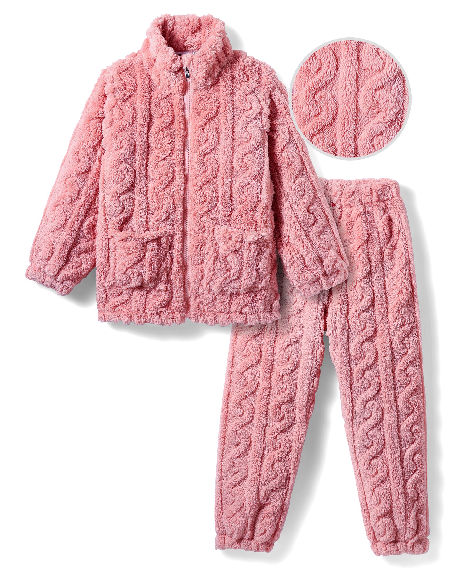 Mark & Mia Full Sleeves Winter Co-ords Night Wear With Cable Knit Design - Pink-image-32