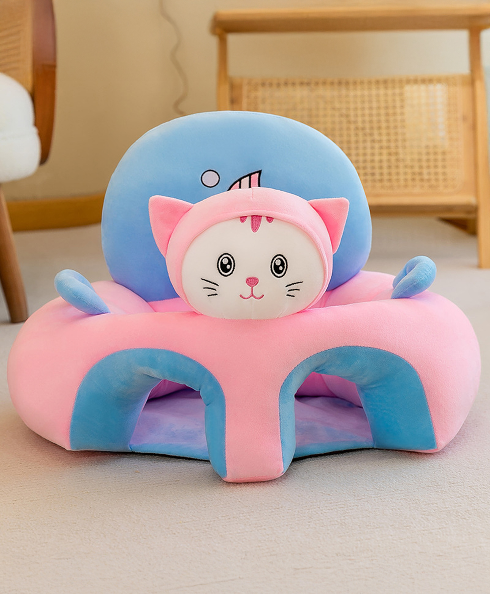 fab n funky Baby Seating Chair Cat Theme Sofa Seat - Pink Blue| Back Support| Toddler Sitting Trainer| Maintain Ideal Posture-picture-36