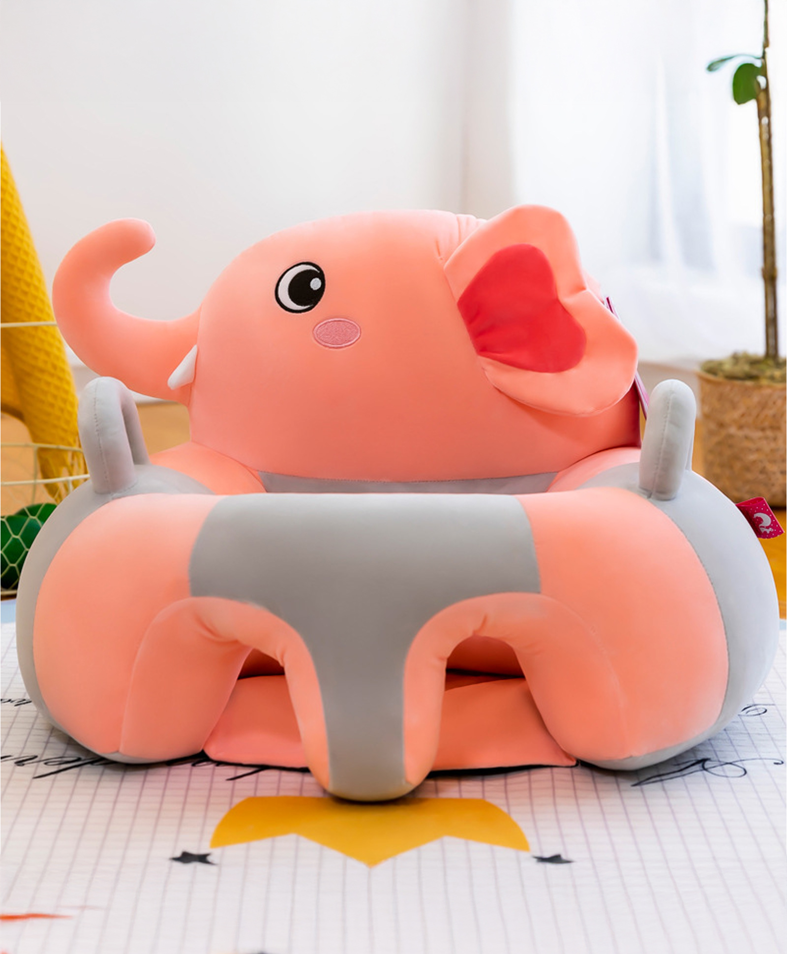 fab n funky Baby Seating Chair Elephant Theme Sofa Seat - Orange| Back Support| Toddler Sitting Trainer| Maintain Ideal Posture-picture-25