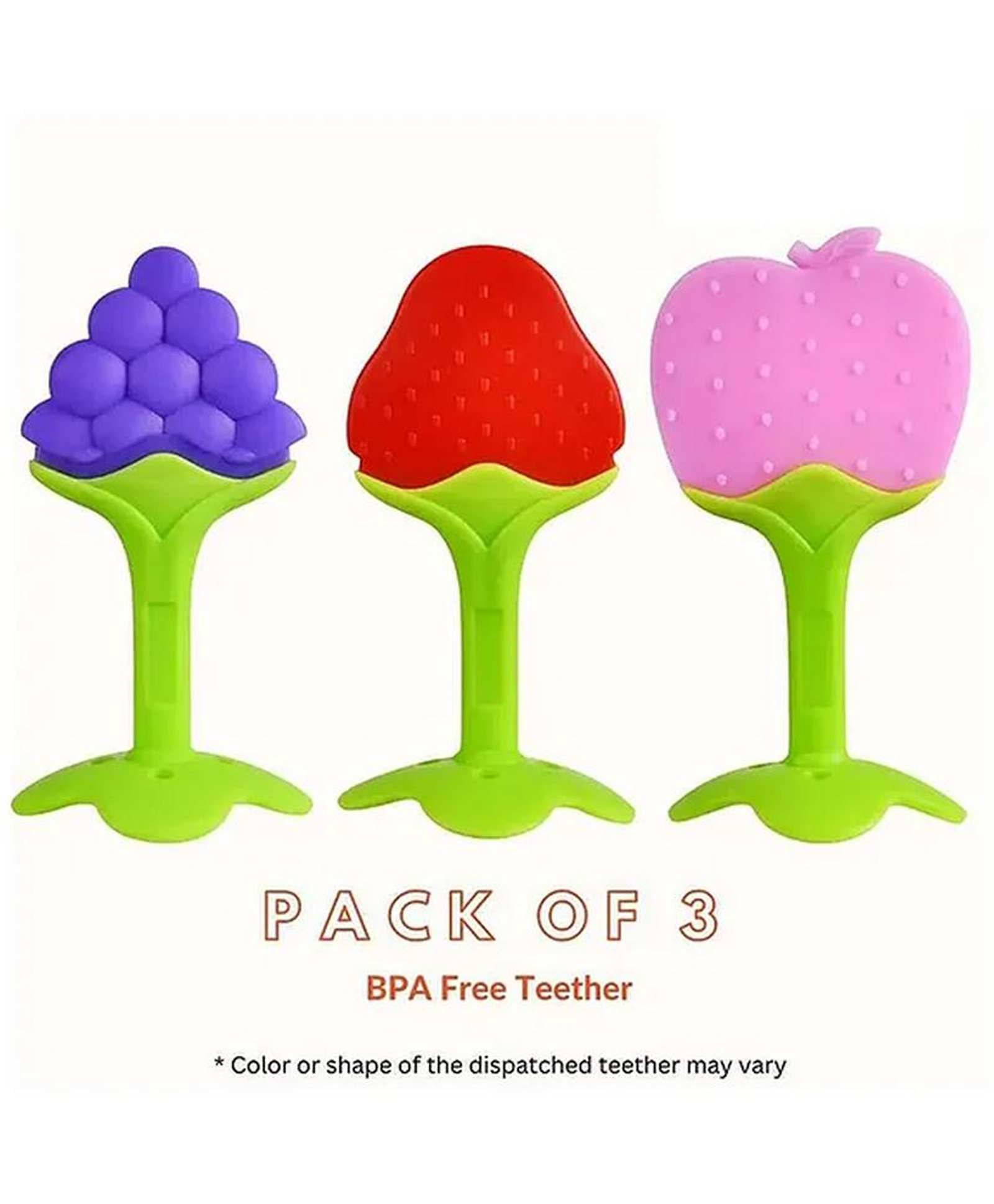 numum Baby Teether Fruit Shape Set of 3 BPA Free - Natural Organic - Freezer Safe Teethers for Newborn - Multicolor ( 3 Premium Fruit teether - Blue, Red, Pink) ( color and design may vary)-image-24