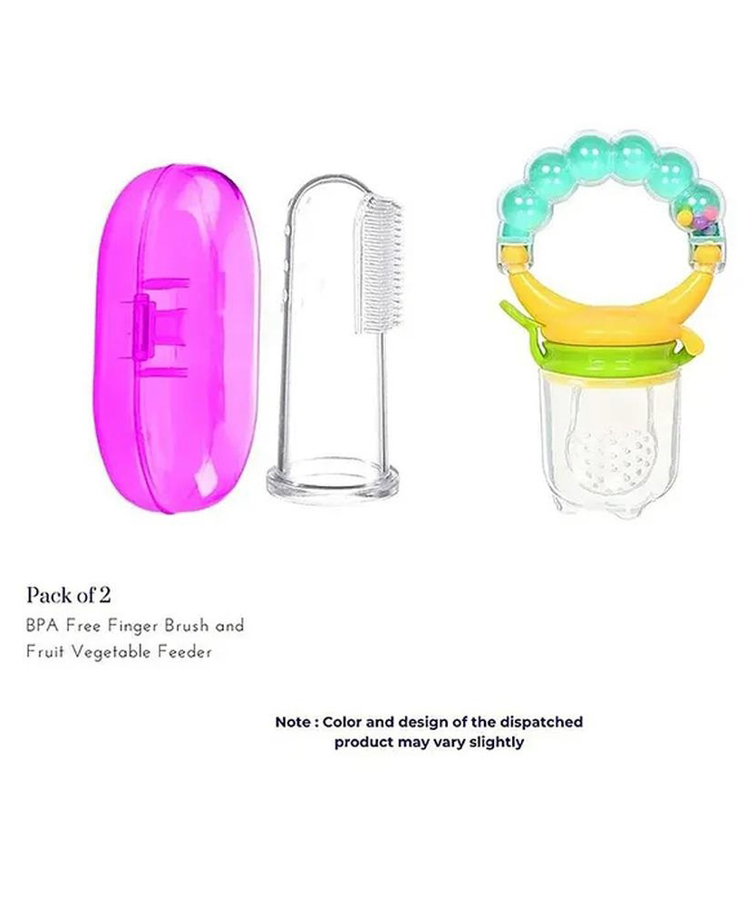 Numum Baby Finger Toothbrush & Fruit Feeder Teether Set Soft Bristles, Tongue Cleaner, Rattle Toy Multicolor (Design/Color May Vary)-image-29