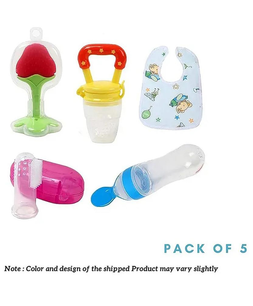 numum Baby Fruit Feeder, Spoon Feeder and Fruit Teether with Finger Brush and Baby bibs (Bibs - Fruit Feeder - Finger Brush - Spoon feeder - fruit teether)- Multicolor ( color and design may vary)-image-29