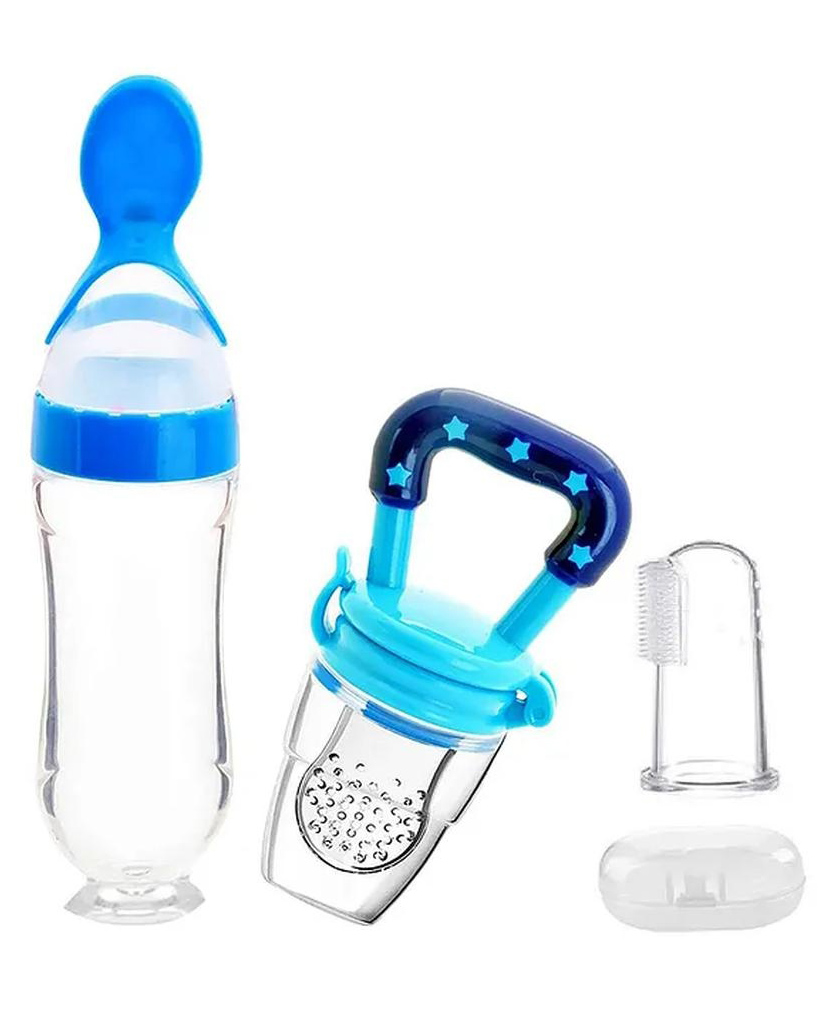 numum Fruit And Food Nibbler Feeder and Tongue Cleaner - ( Fruit feeder - Spoon feeder - Finger brush) -Pack of 3- Blue ( color and design may vary)-image-43