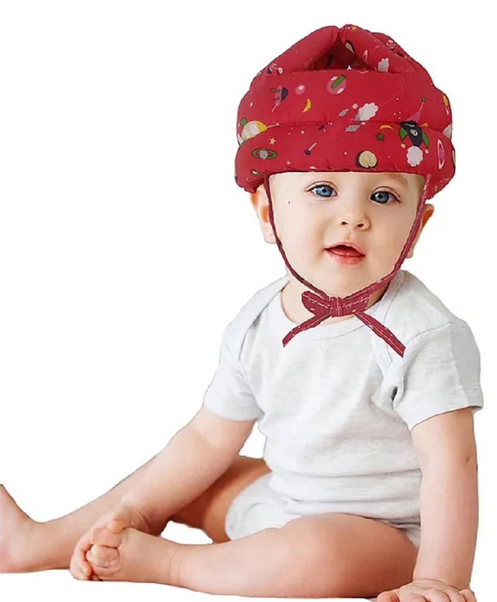 Numum Baby Safety Fabric Helmet - Red astronaut print ( color and design may vary)-image-29