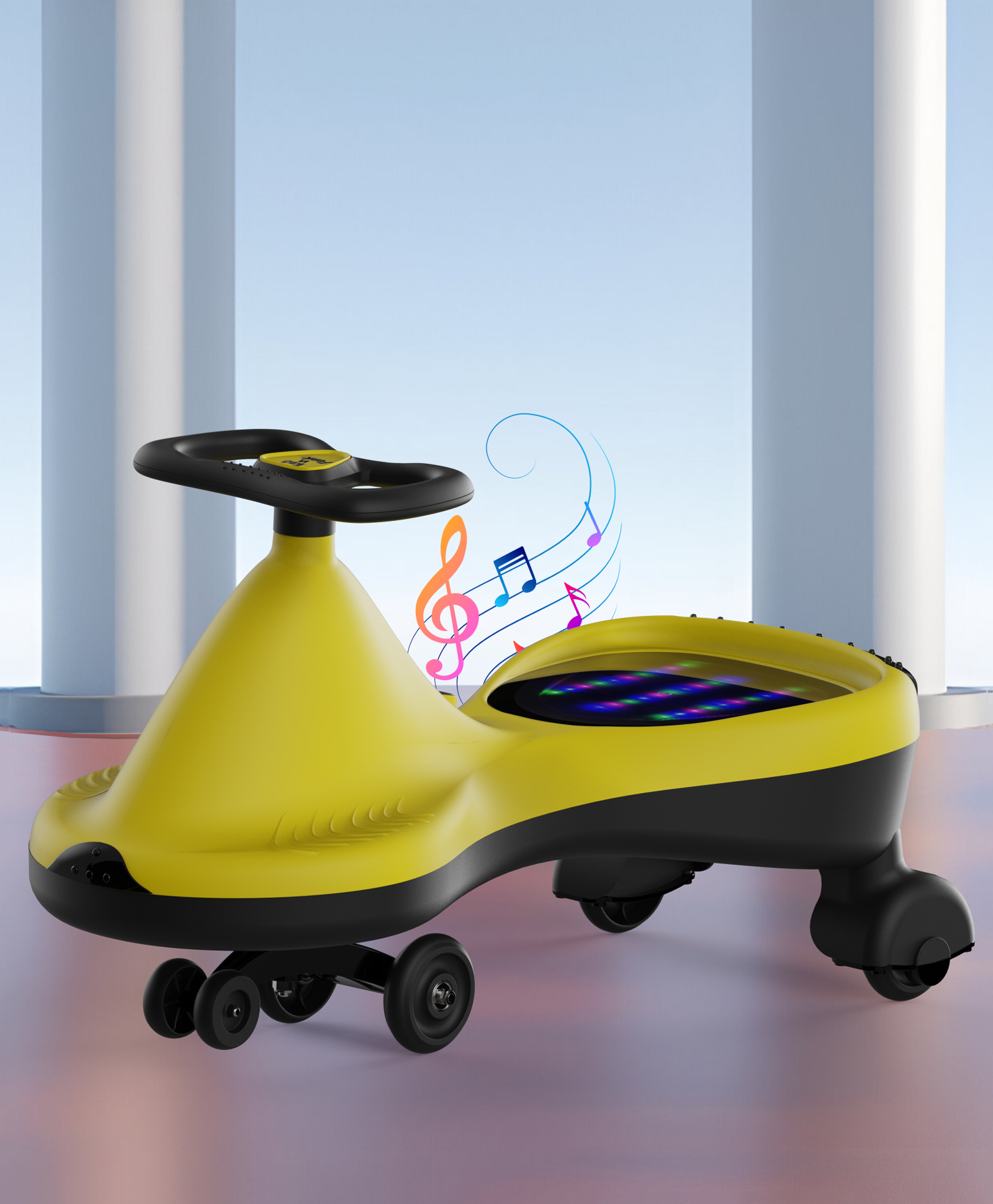 Kids Swing Car with Light & Music | Easy to Handle| Built for Rough Play| Encourages Physical Activity| Smooth Wheels| Colorful LED Lights - Yellow-image-38