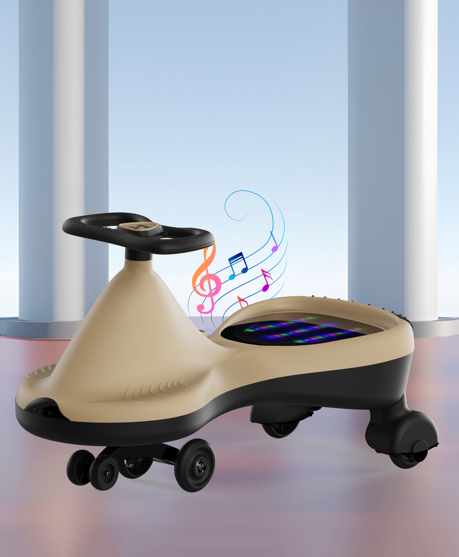 Kids Swing Car with Light & Music | Easy to Handle| Built for Rough Play| Encourages Physical Activity| Smooth Wheels| Colorful LED Lights - Cream-image-39