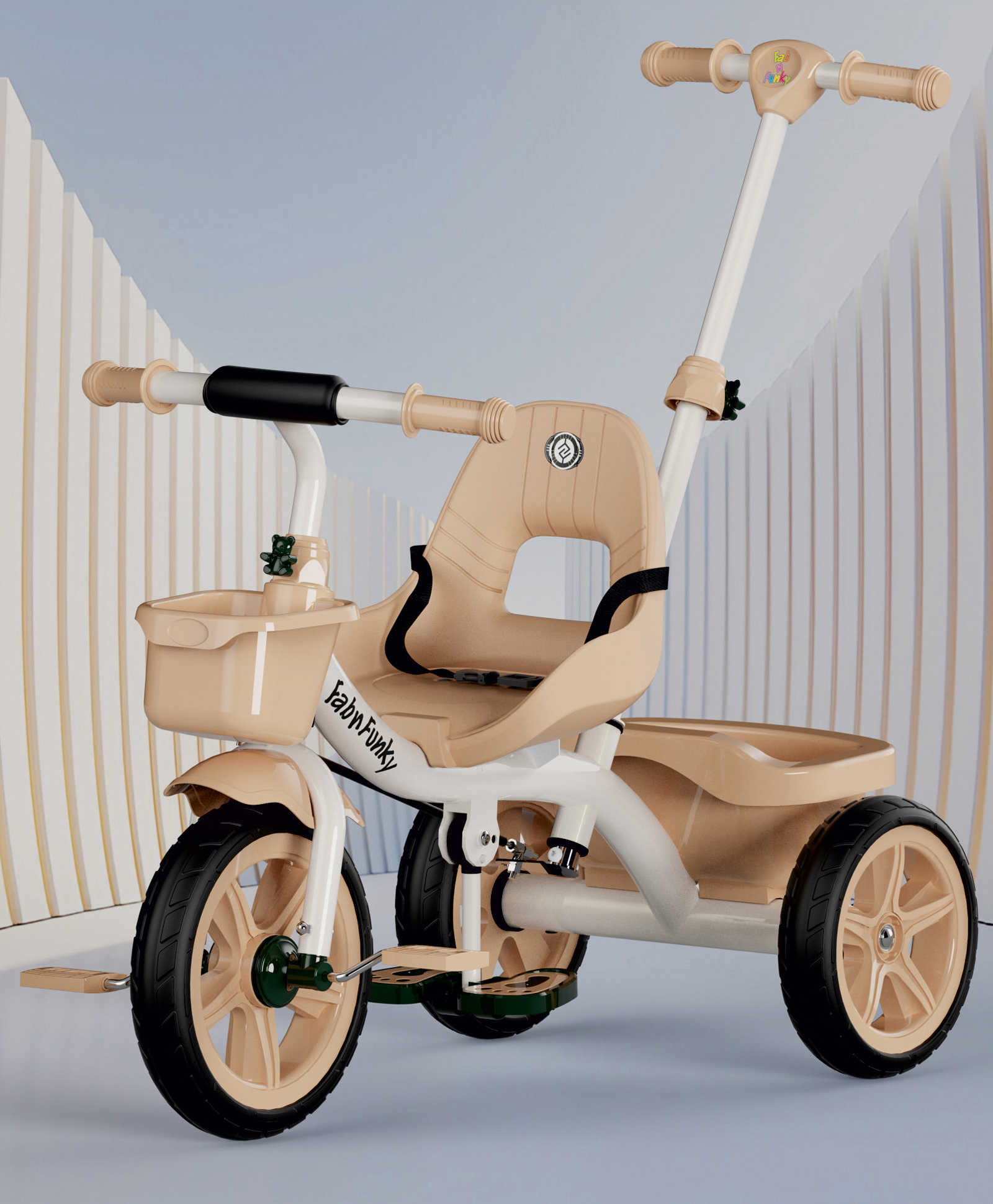 Tricycle With Parental Push Handle - Beige