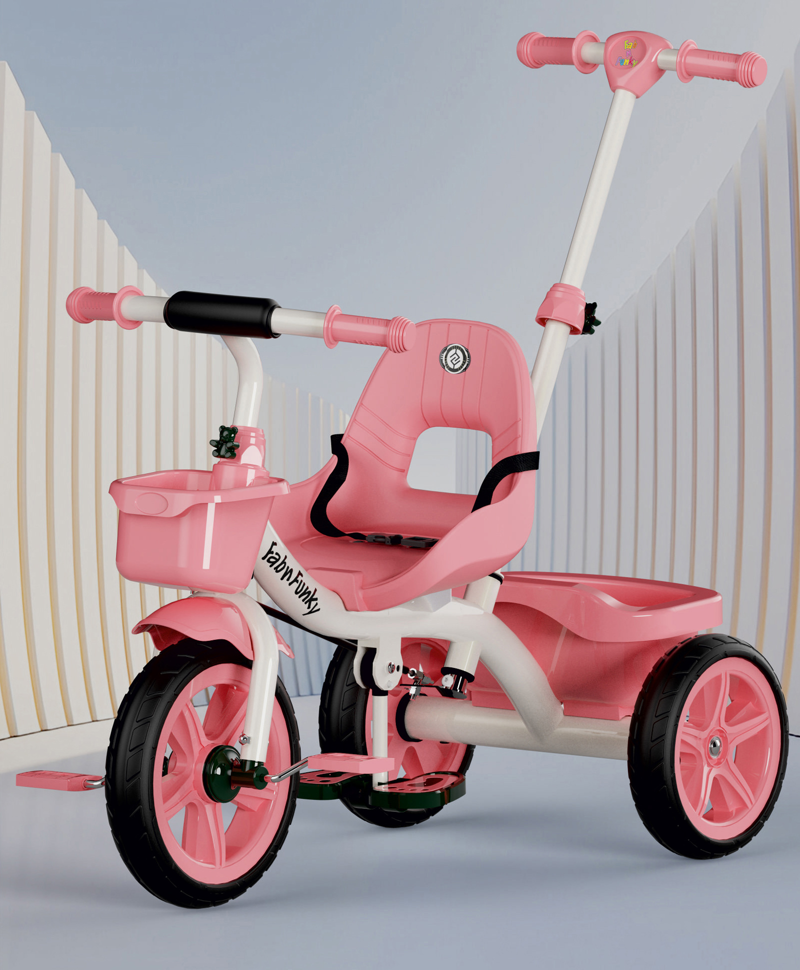 Tricycle With Parental Push Handle - Pink