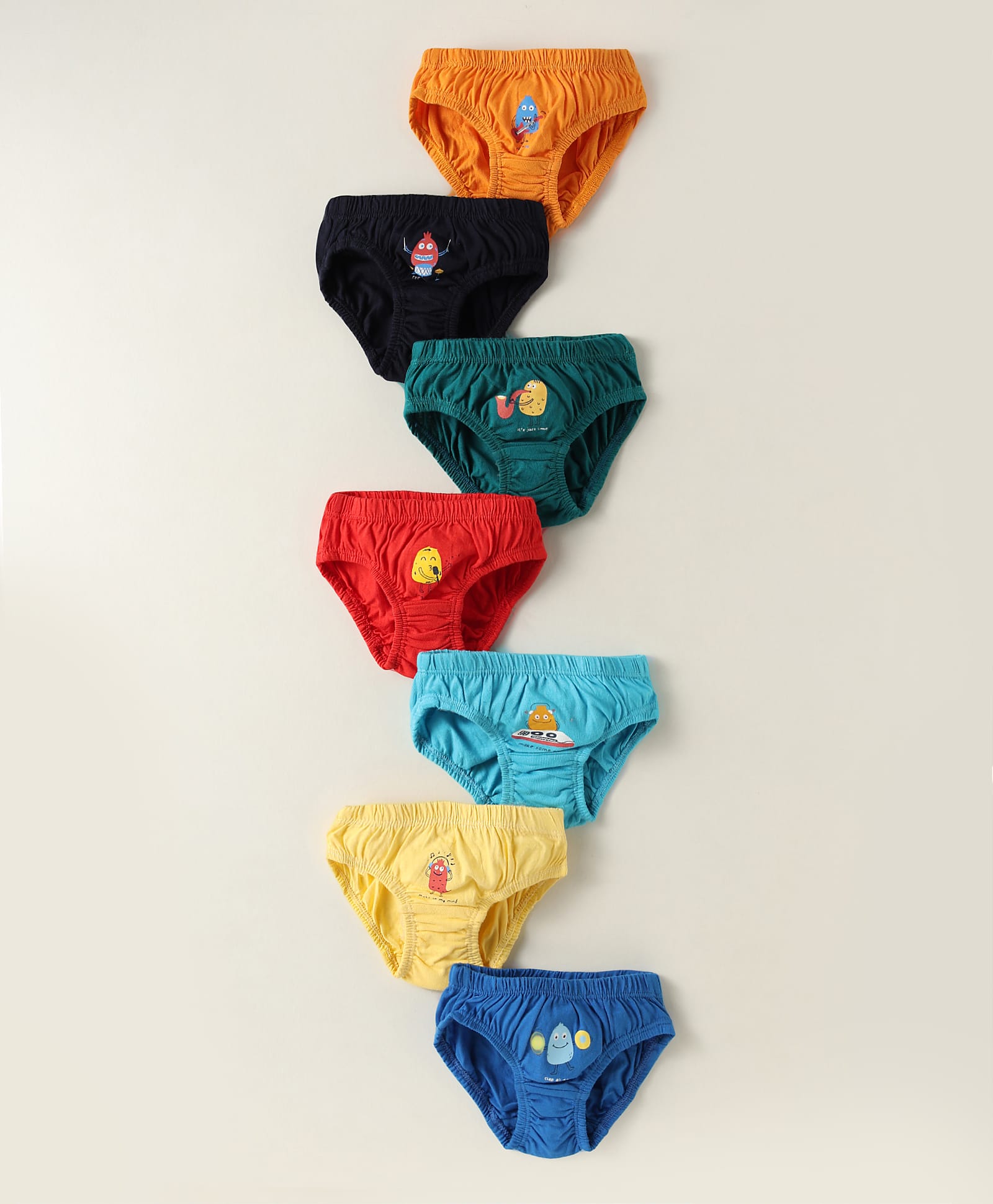 Simply Sinker Knit Briefs with Monster Print Pack of 7 - Yellow Blue & Black-picture-20