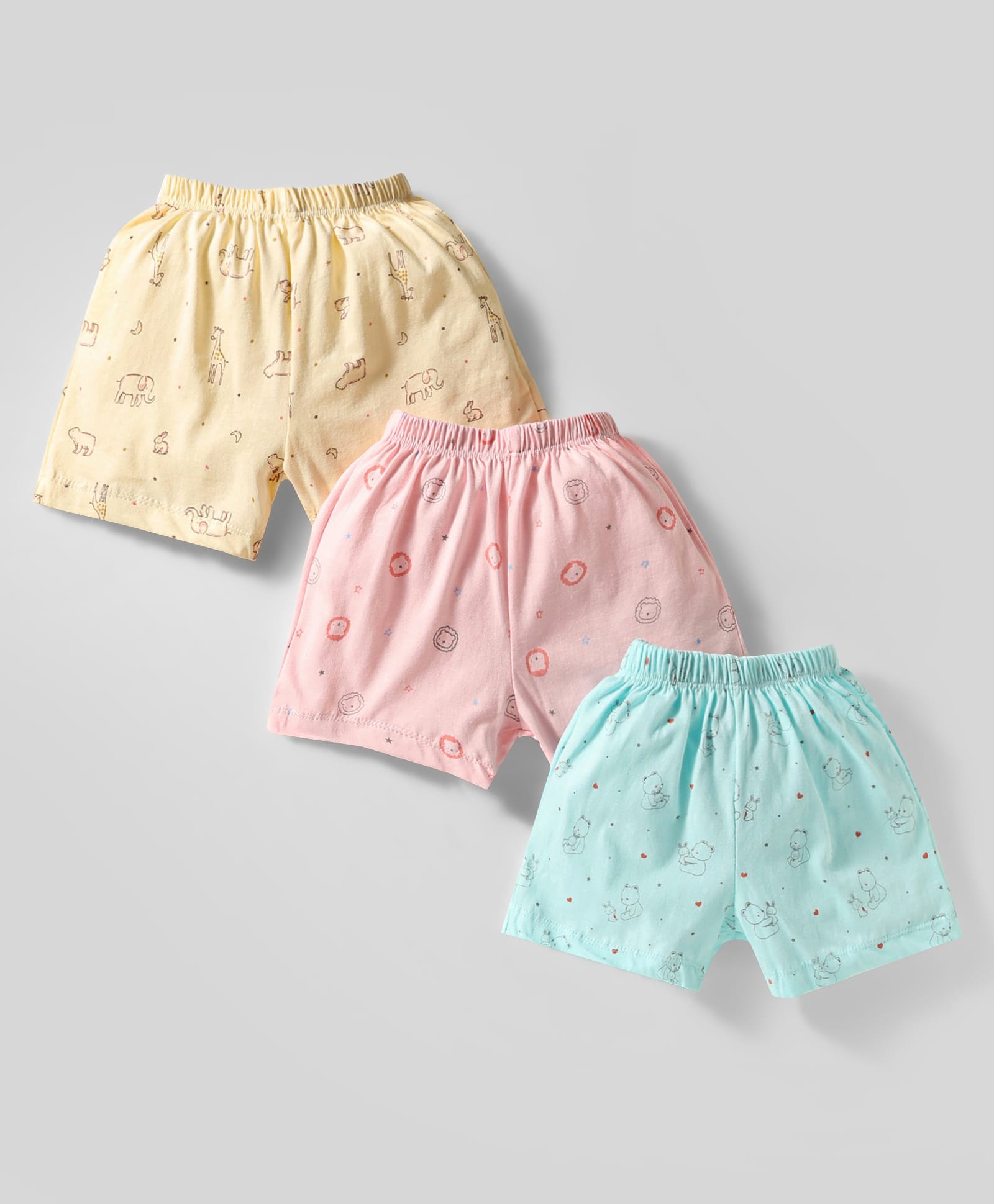 Simply Sinker Knit Knee Length Animal & Teddy Bear Printed Shorts Pack Of 3 - Pink Yellow & Light Blue-picture-16