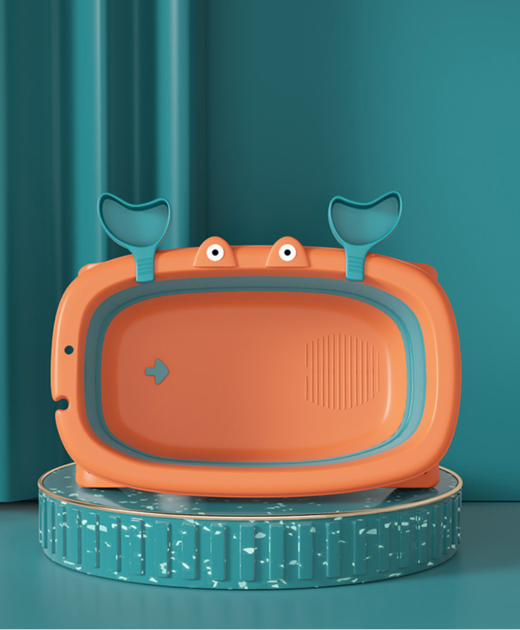 Babyhug Foldable Baby Bath Tub with Drain Plug in Crab Shape - Orange