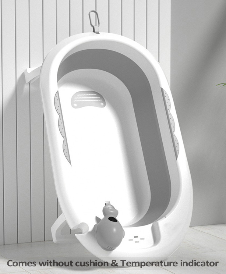 Babyhug Foldable Baby Bath Tub with Drain Plug | Compact Fold and Travel Friendly| Non-slip Base| Smooth Rounded Edges| Shampoo Rinse Cup - Grey