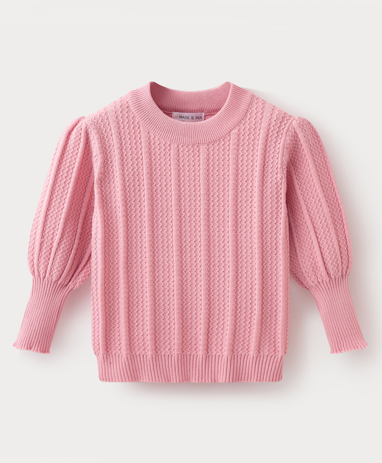 Mark & Mia Viscose Full Puff Sleeves Pullover Sweater With Cable Knit Design - Pink-picture-11