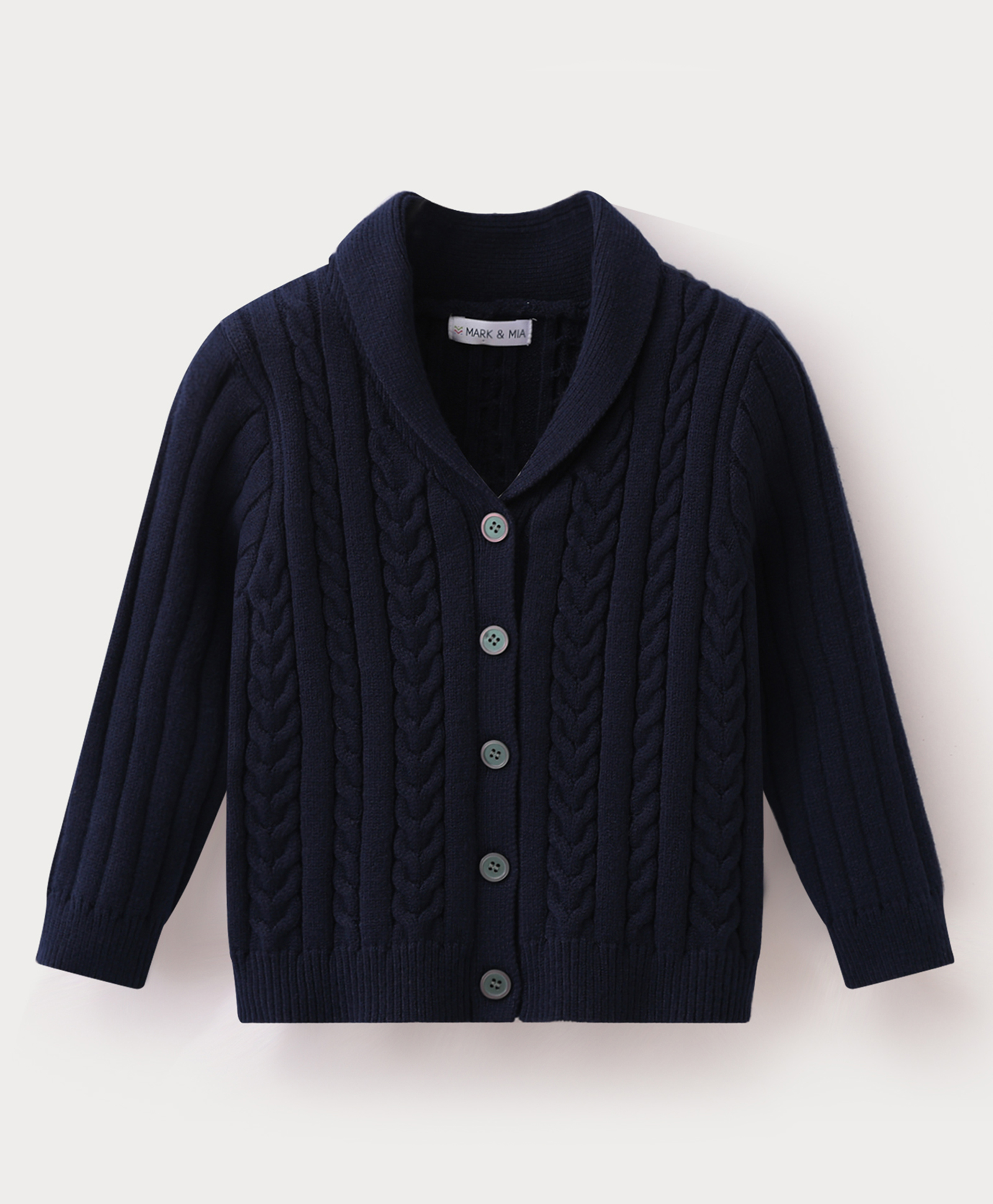 Mark & Mia Viscose Full Sleeves Front Open Collar Neck Sweater With Cable Knit Design - Navy Blue-image-16