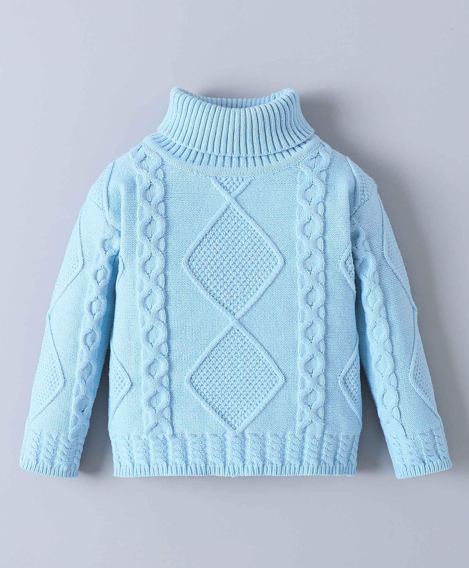 Mark & Mia Viscose Full Sleeves Pullover Sweater With Turtle Neck Cable Knit Design - Light Blue-image-32