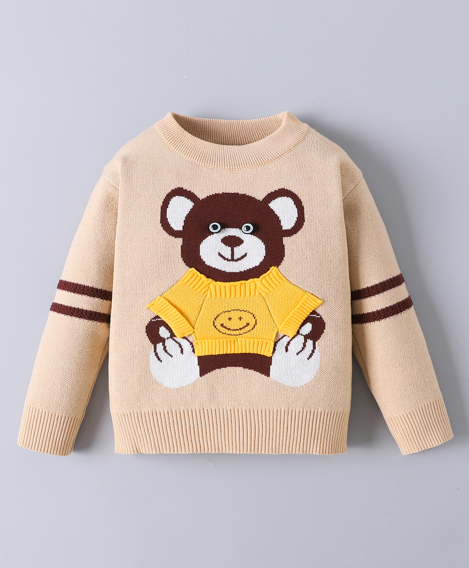 Mark & Mia Viscose Full Sleeves Pullover Sweater With Bear Design - Khaki-picture-30