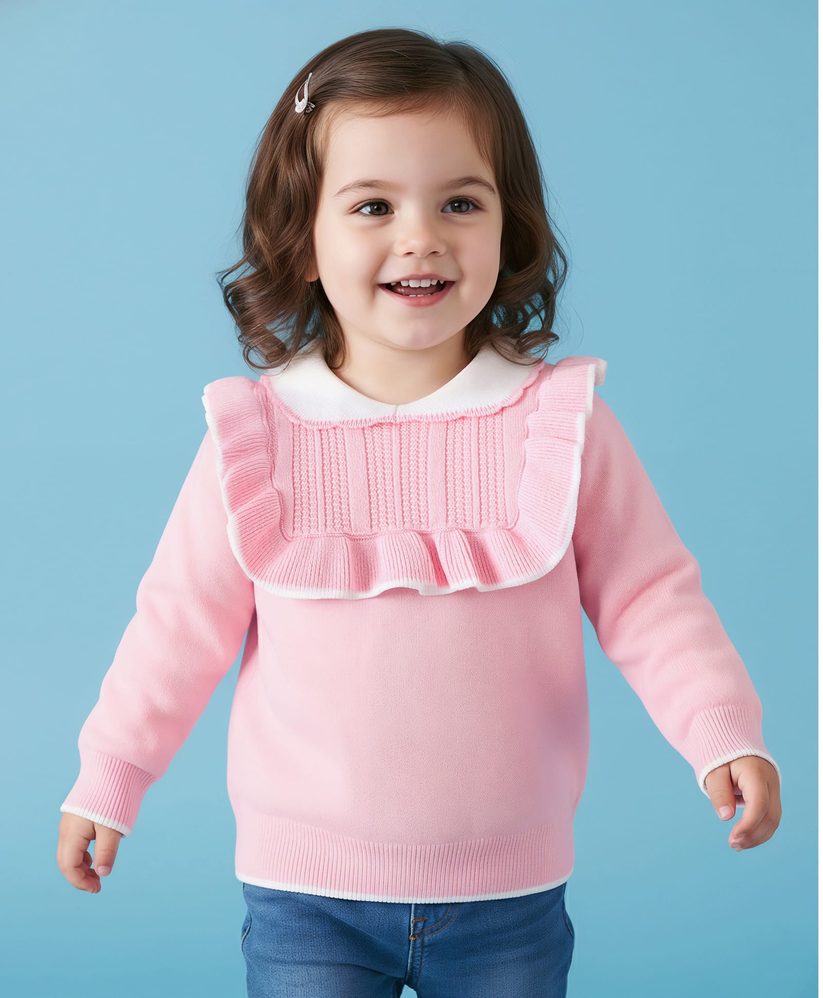Mark & Mia Viscose Full Sleeves Pull Over Sweater With Frill Detailing - Pink-picture-26