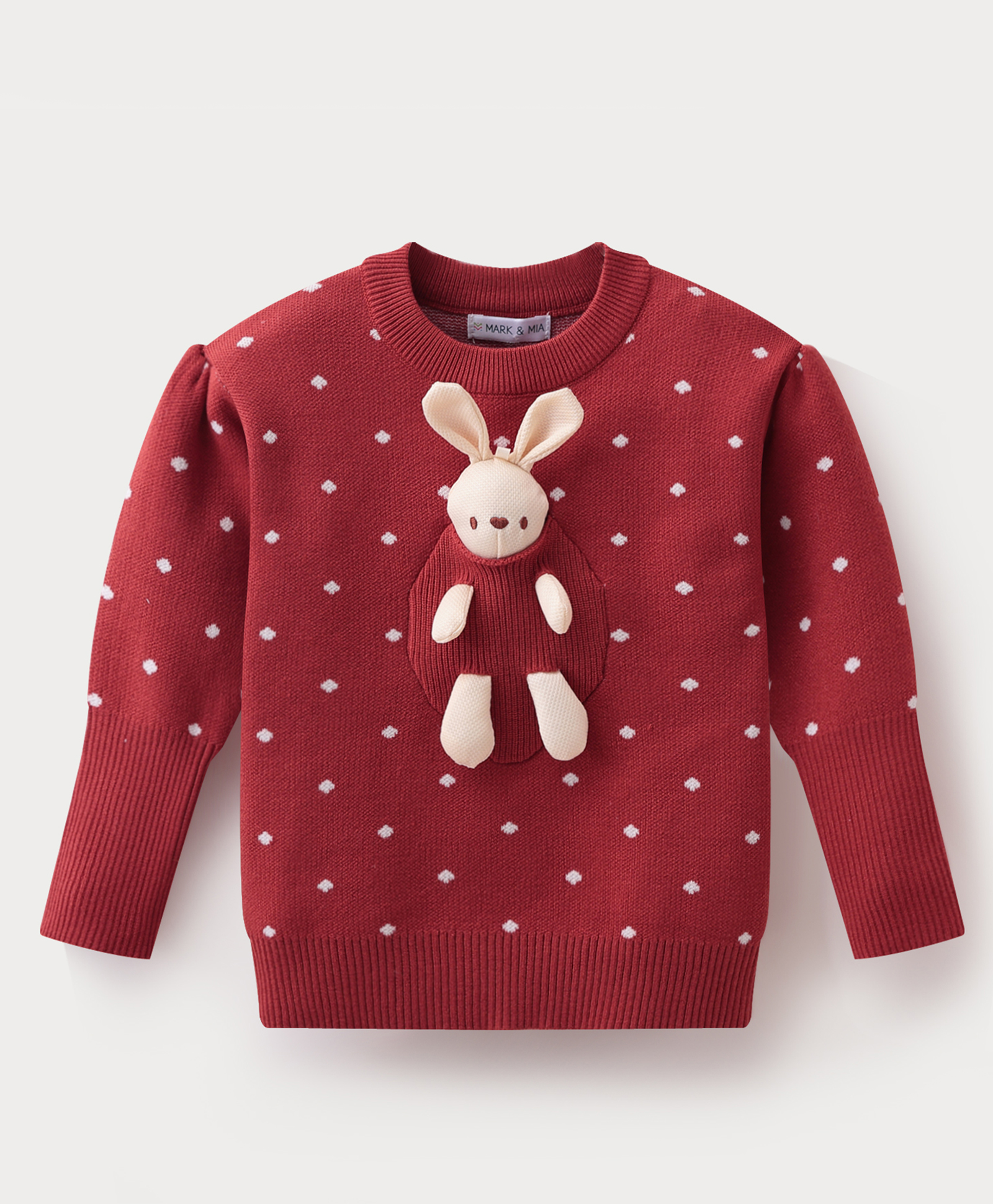 Mark & Mia Full Sleeves Pullover Sweater with Polka Dot Design & Doll Applique - Maroon-image-27