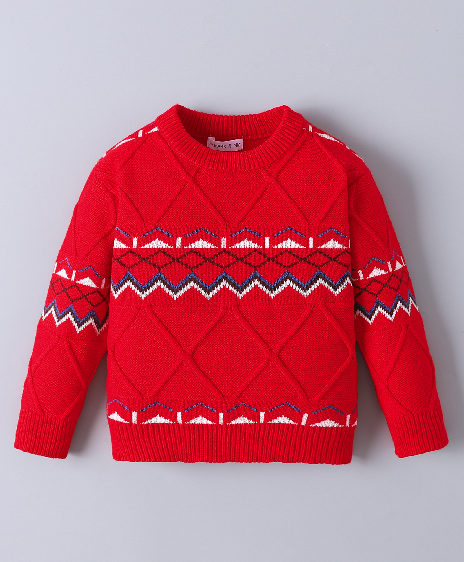 Mark & Mia Viscose Full Sleeves Pullover Sweater With Aztec Design - Red-image-43