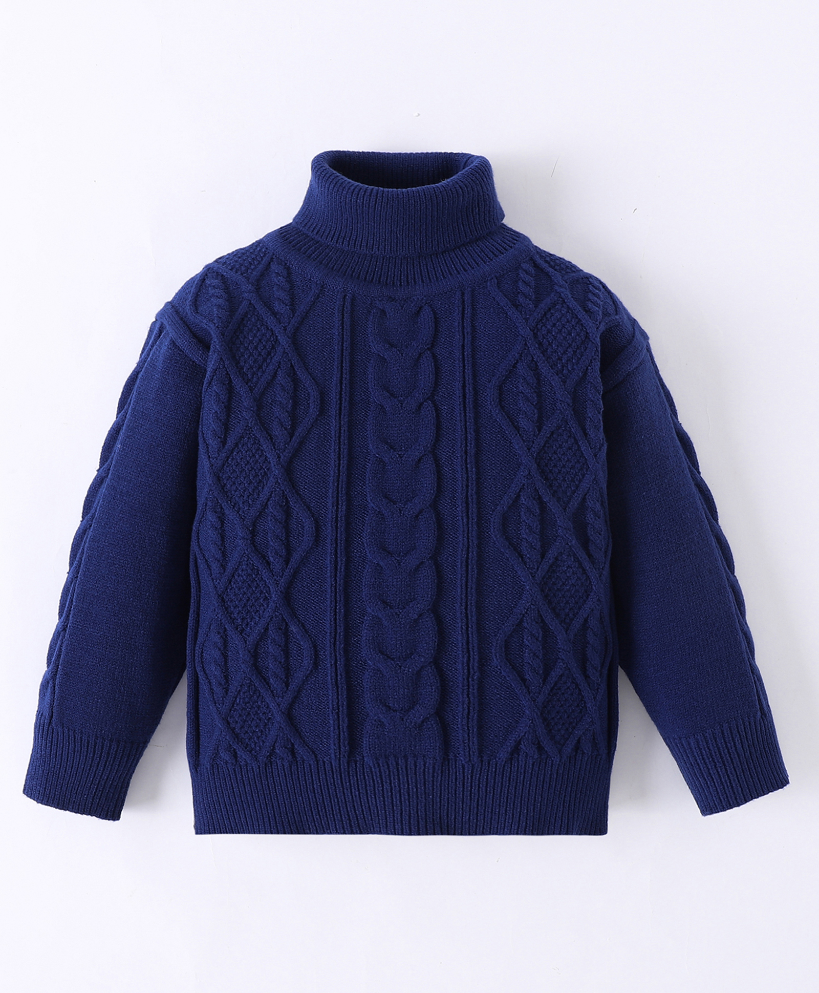 Mark & Mia Viscose Full Sleeves Pullover Sweater With Turtle Neck & Cable Knit Design - Navy Blue-image-30