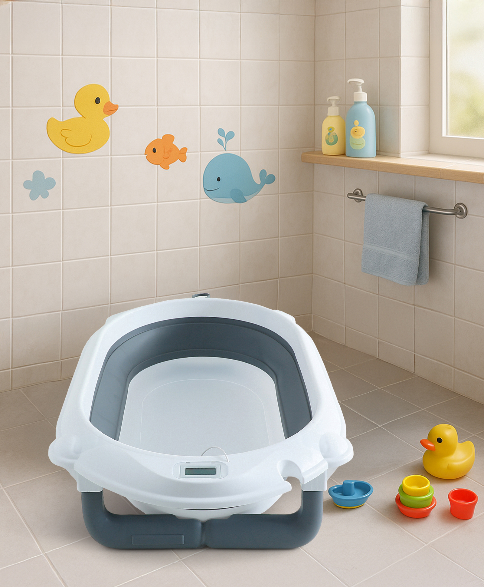 Babyhug Foldable Baby Bath Tub with Drain Plug - Grey-picture-19