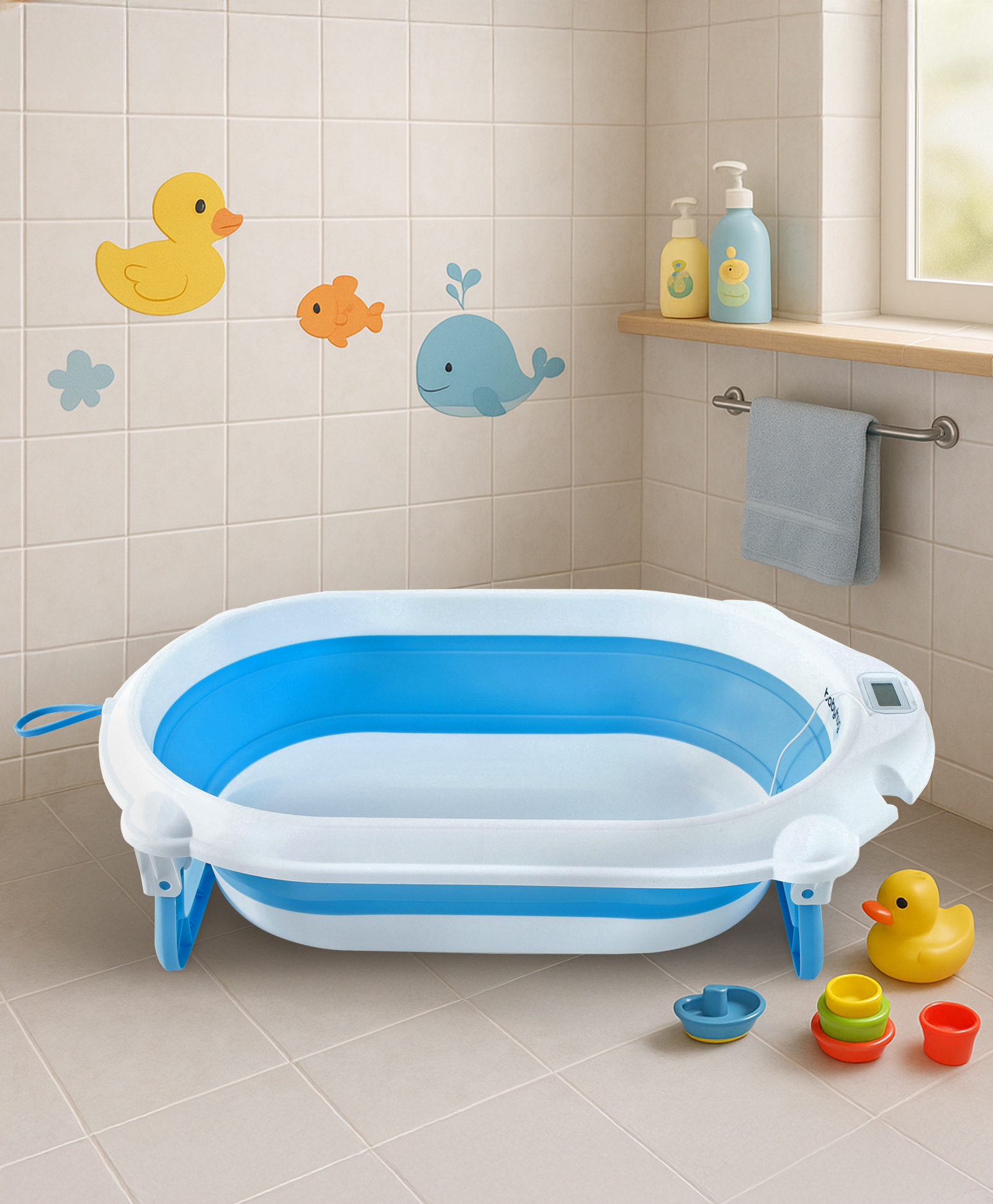 Babyhug Foldable Baby Bath Tub with Drain Plug - Blue-picture-17