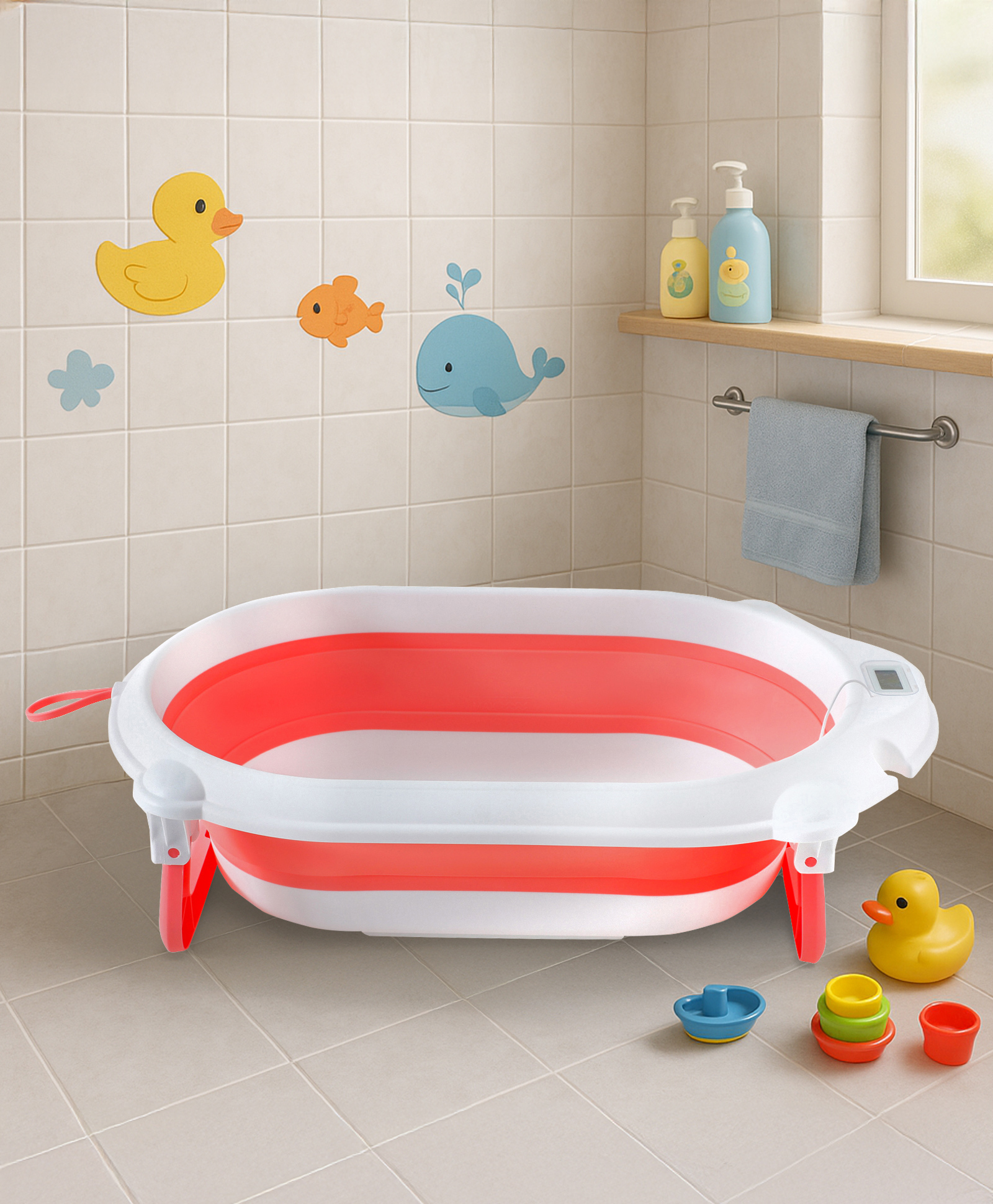 Babyhug Foldable Baby Bath Tub with Drain Plug - Pink-image-30