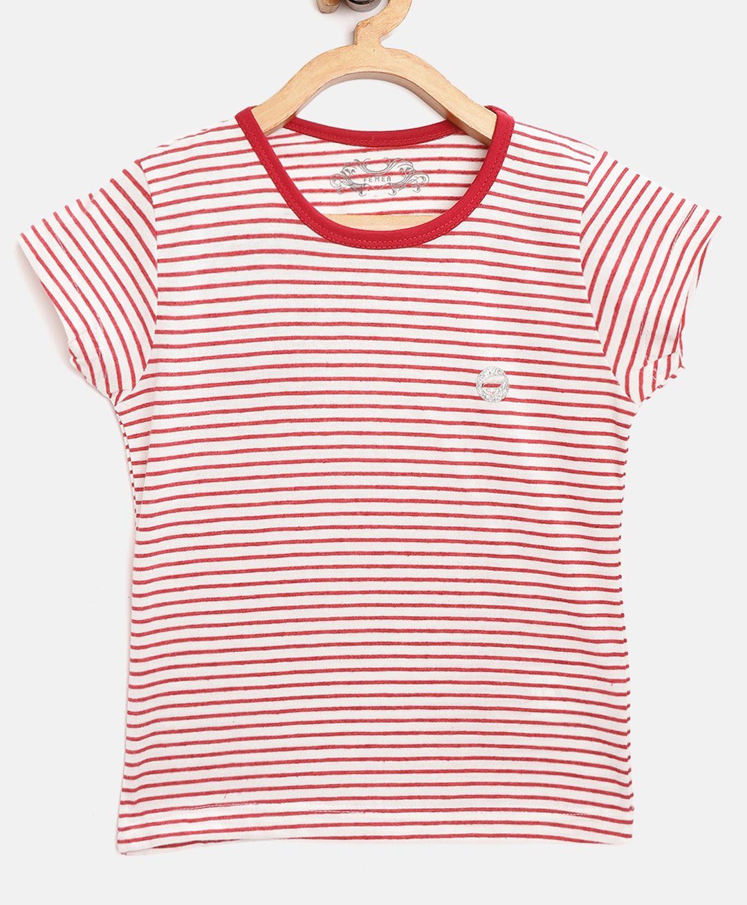 Femea Cotton Half Sleeves Striped Top - Maroon-picture-3