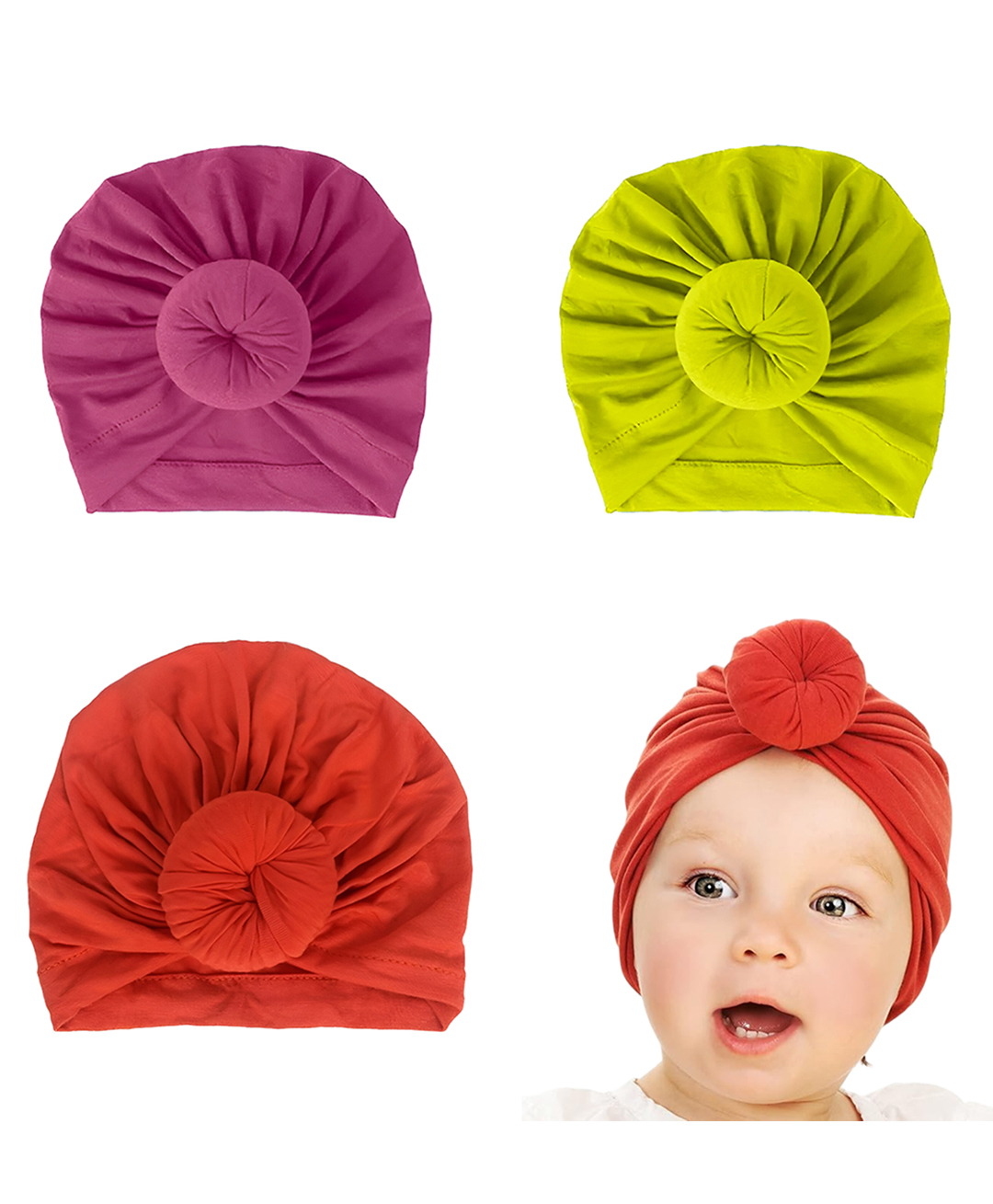 SYGA Pack of 3 Cotton Solid Caps Black Pink & White - Diameter 16 cm-picture-24