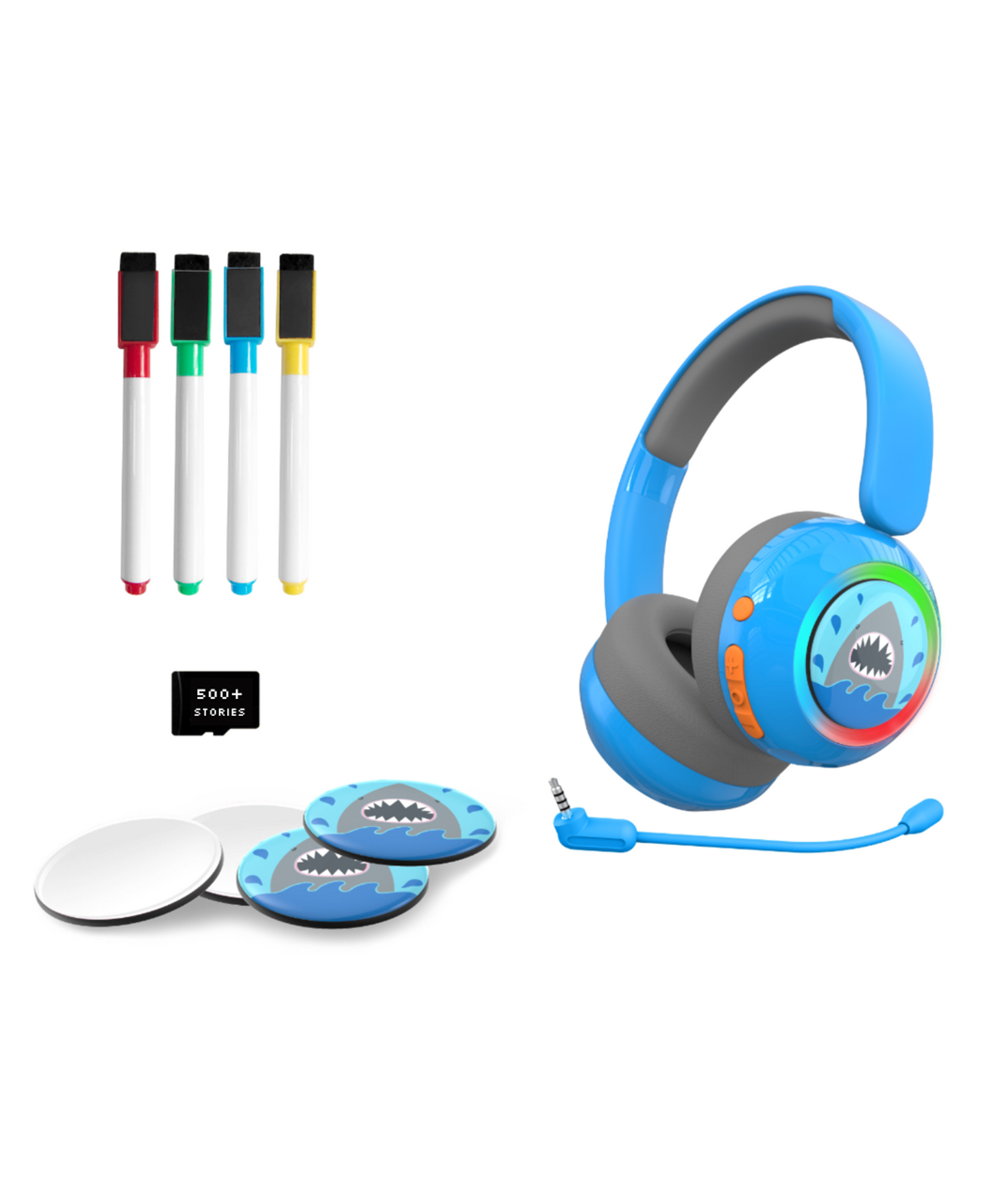 WatchOut Galaxy Kids Headphone with Safe Sound as Per WHO Free Learning Audio Stories DIY Magnets Bluetooth + Wired Mic for School Travel - Blue Shark-image-28