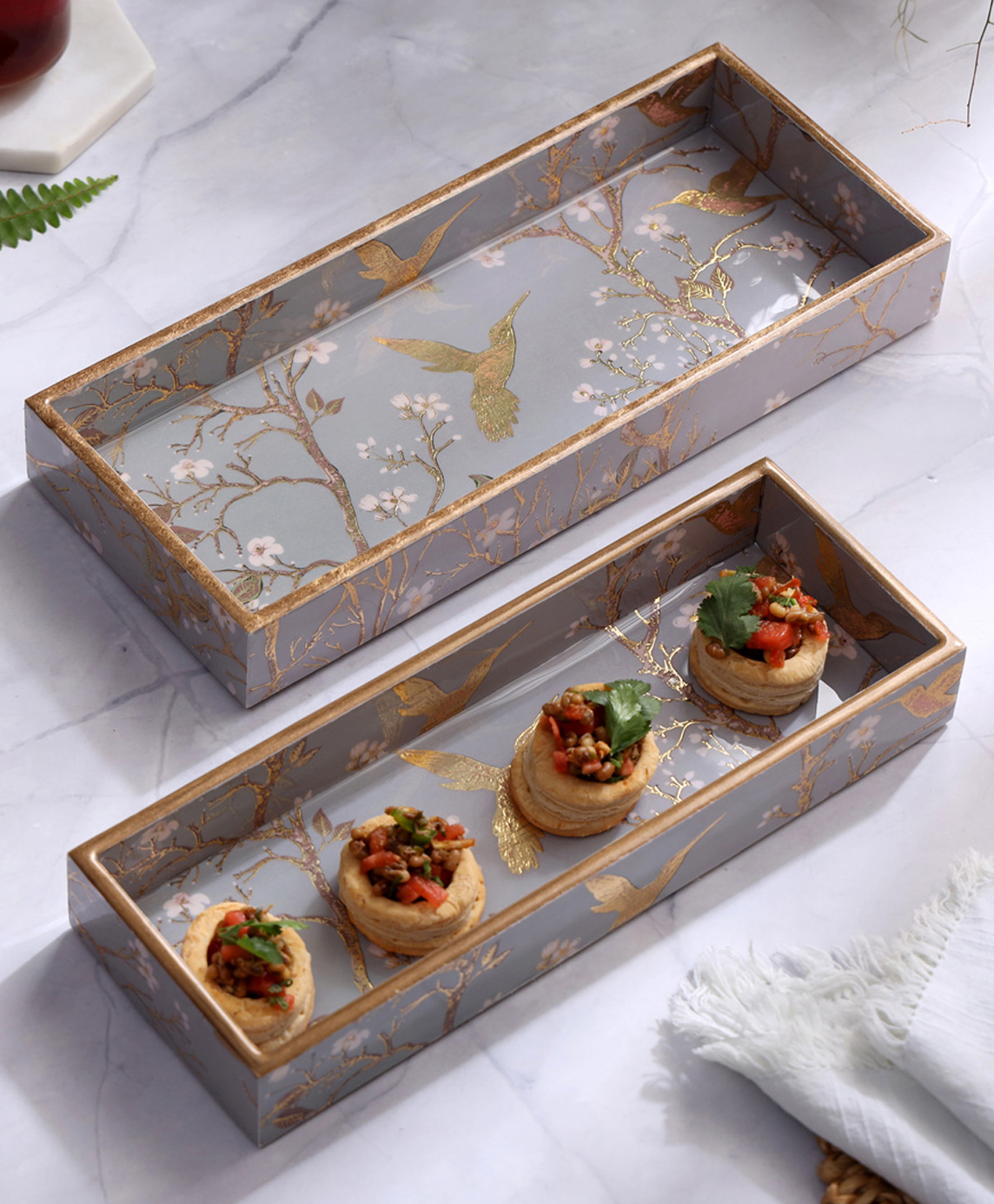 DULI Set of 2 Multipurpose Rectangle Trays in MDF Wood for Home and Dining Table-picture-23