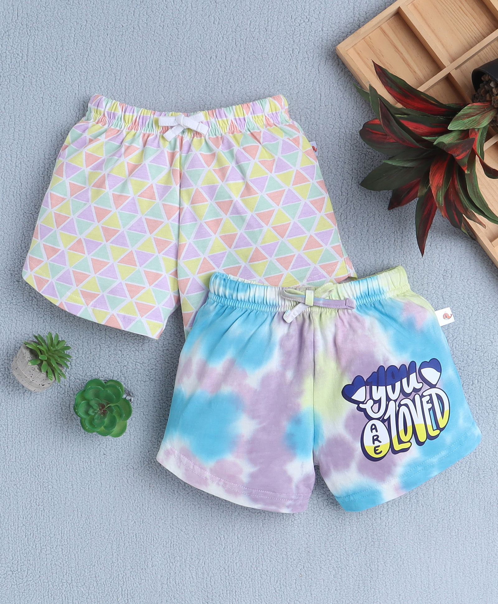 BUMZEE Cotton Pack Of 2 Triangles & Typography Printed Shorts - Multi Colour-image-36