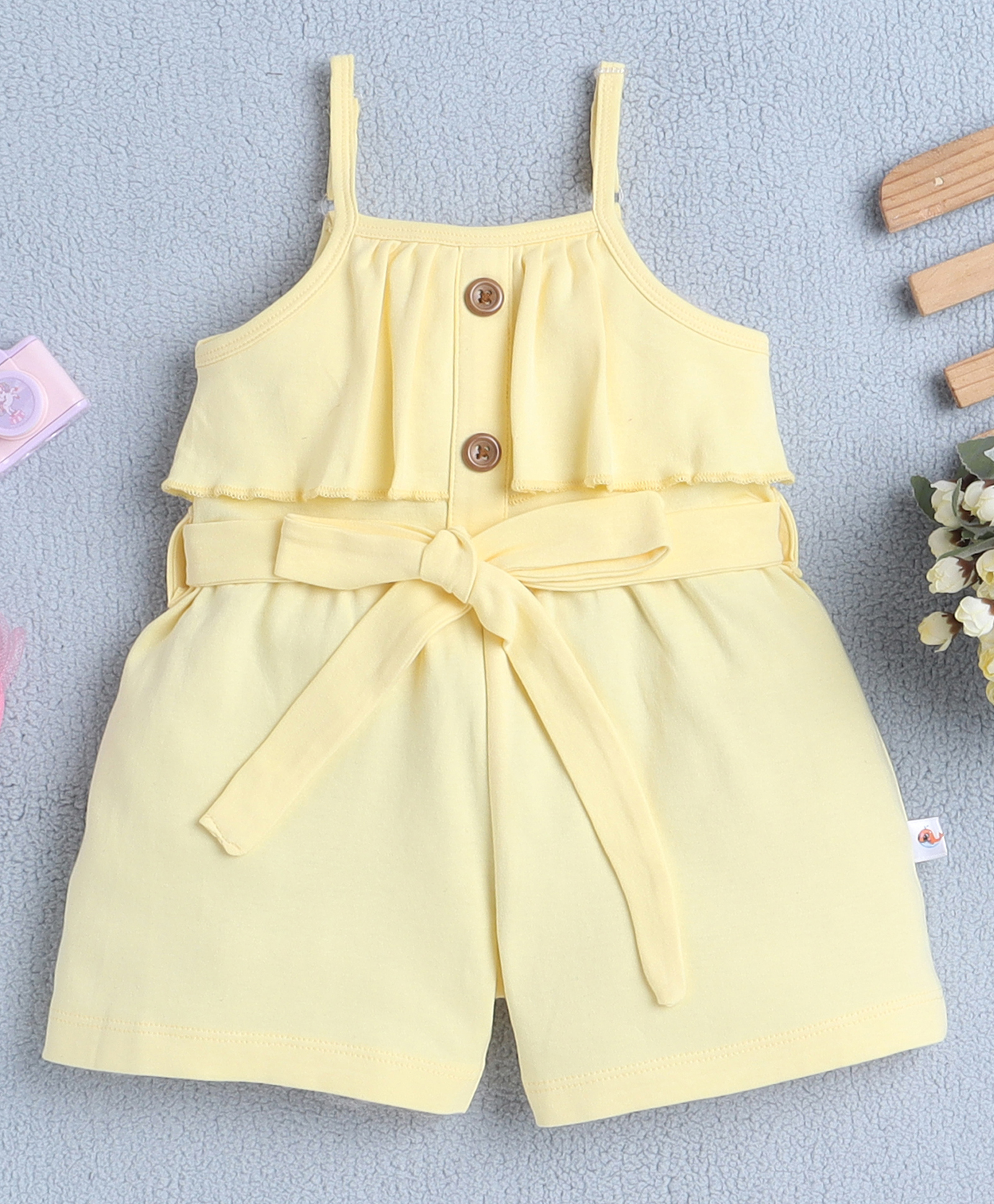 BUMZEE Cotton Sleeveless Solid Jumpsuit With Belt - Yellow-image-39