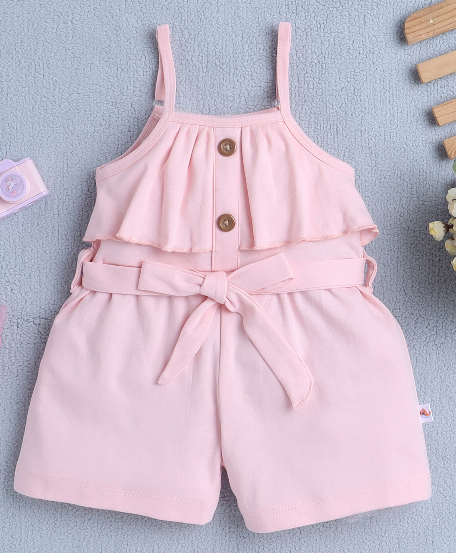 BUMZEE Cotton Sleeveless Solid Jumpsuit With Belt - Pink-picture-18