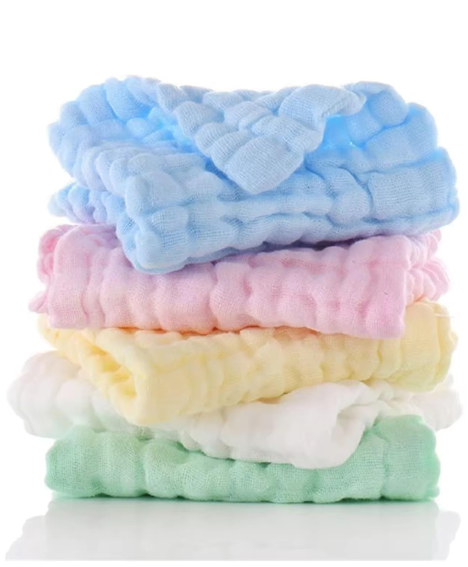 Little Boo Muslin 6 Layer Cotton Face Towels for Newborn Baby Extra Soft Hankies Reusable Napkins f (Pack of 5). Multicolor