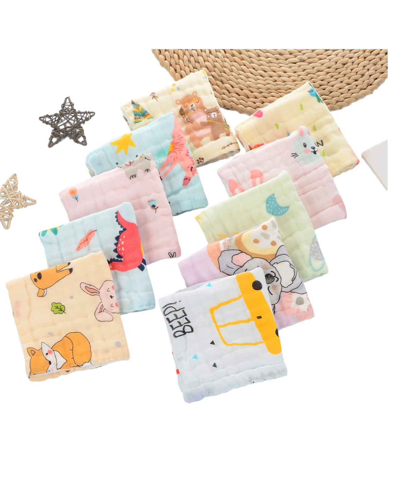 Little Boo Muslin 6 Layer Cotton Face Towels for Newborn Baby Extra Soft Hankies Reusable Napkins(Pack of 5). Multicolor