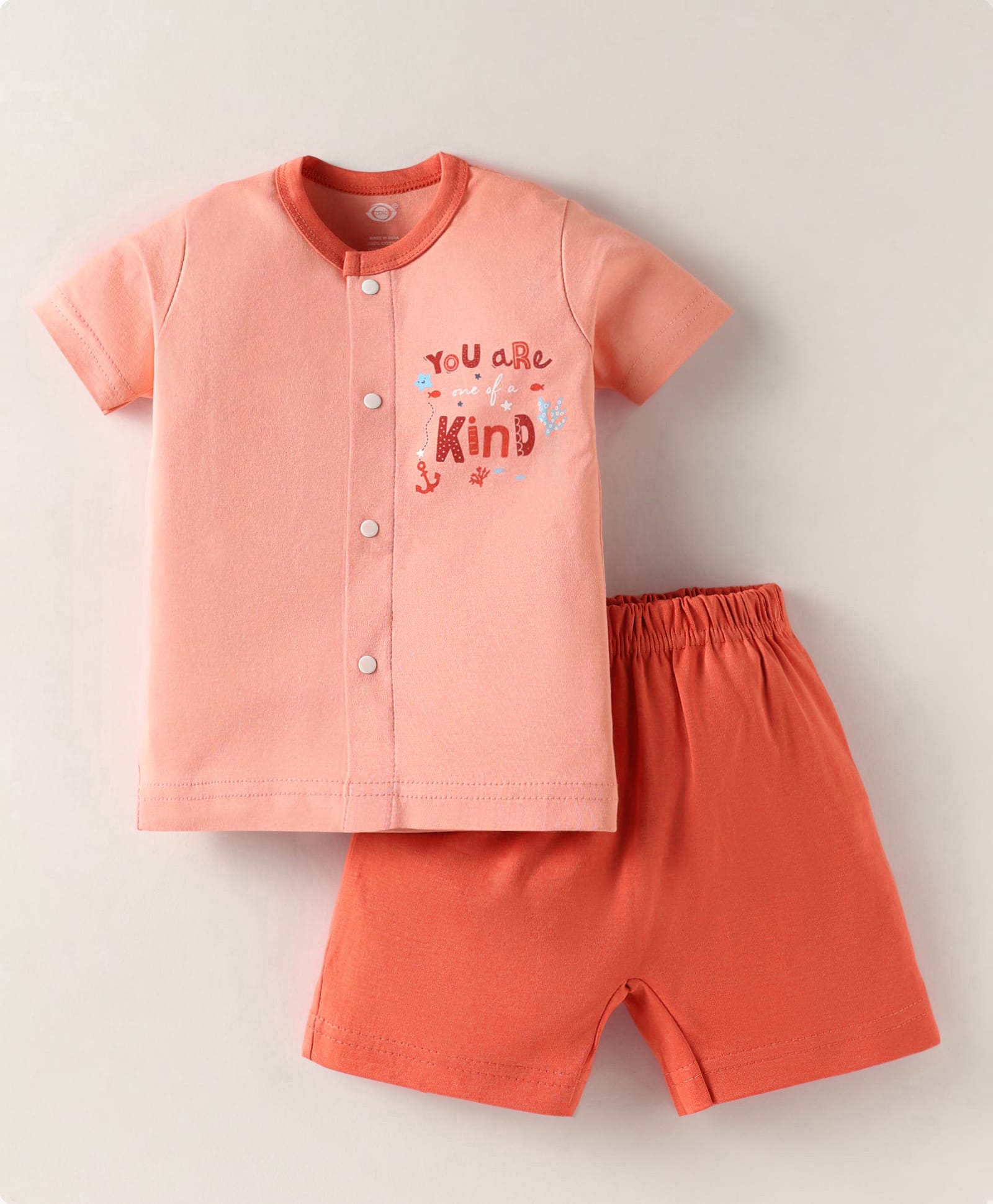 Zero Sinker Half Sleeves Shorts Night Suit With Text Print - Peach-picture-40