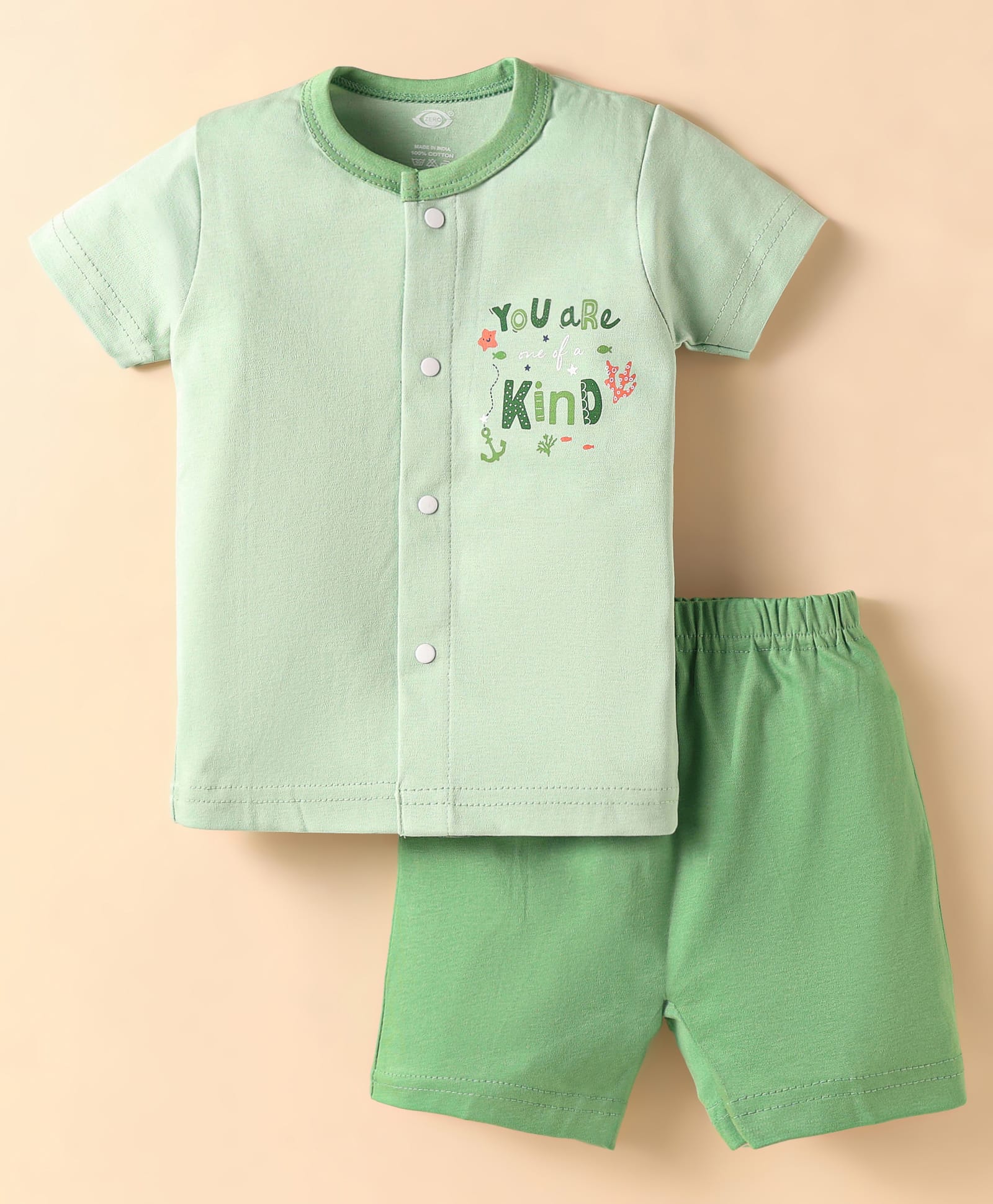 Zero Sinker Half Sleeves Shorts Night Suit With Text Print - Mint-picture-4