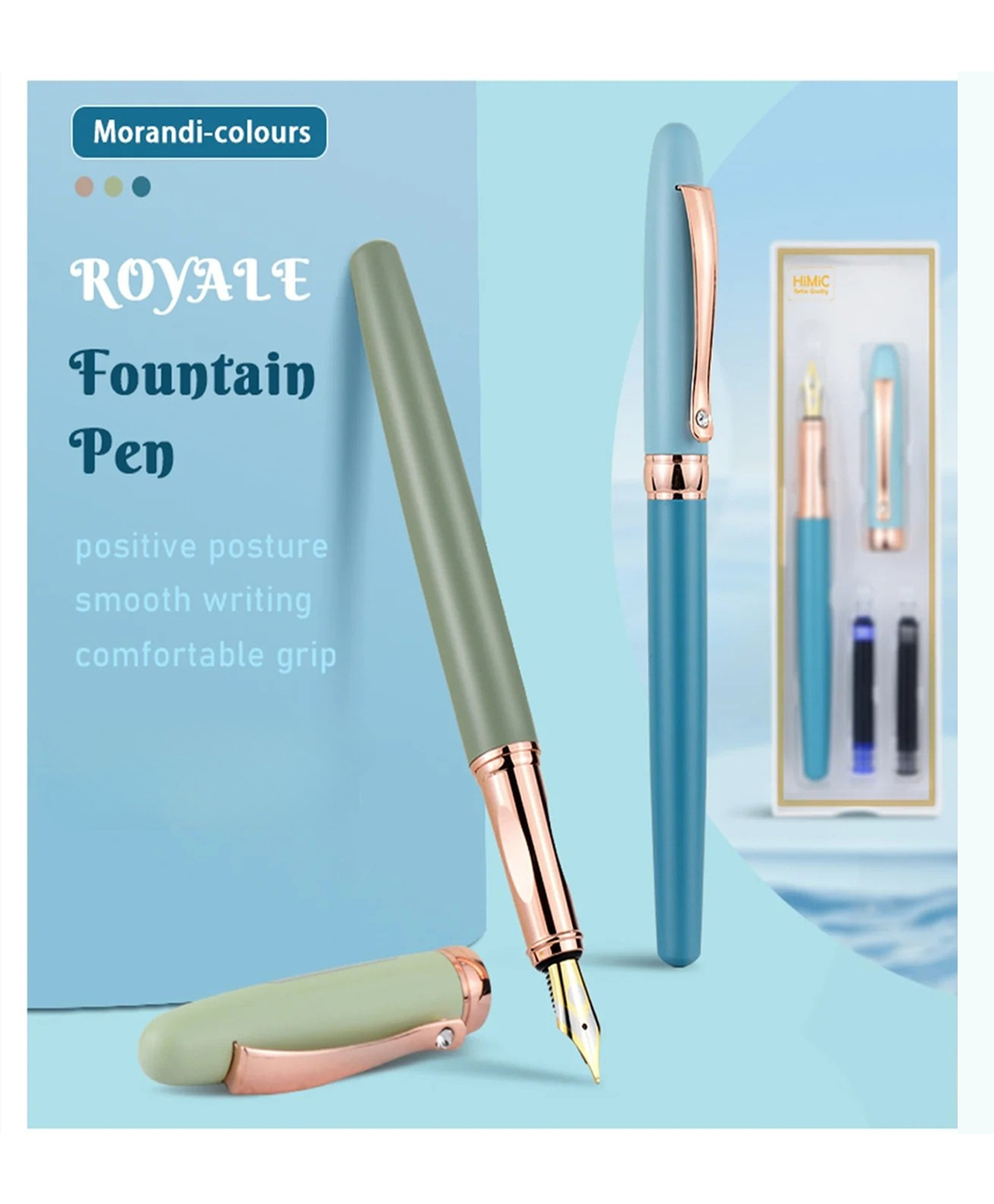 YAMAMA Royale Fountain Pen With Smooth Writing Refillable Fountain Pen With 2 Ink Refills Premium Pen With Diamond Metal Pen Clip Fountain Pen (Pack of 1Color May Vary)-image-5