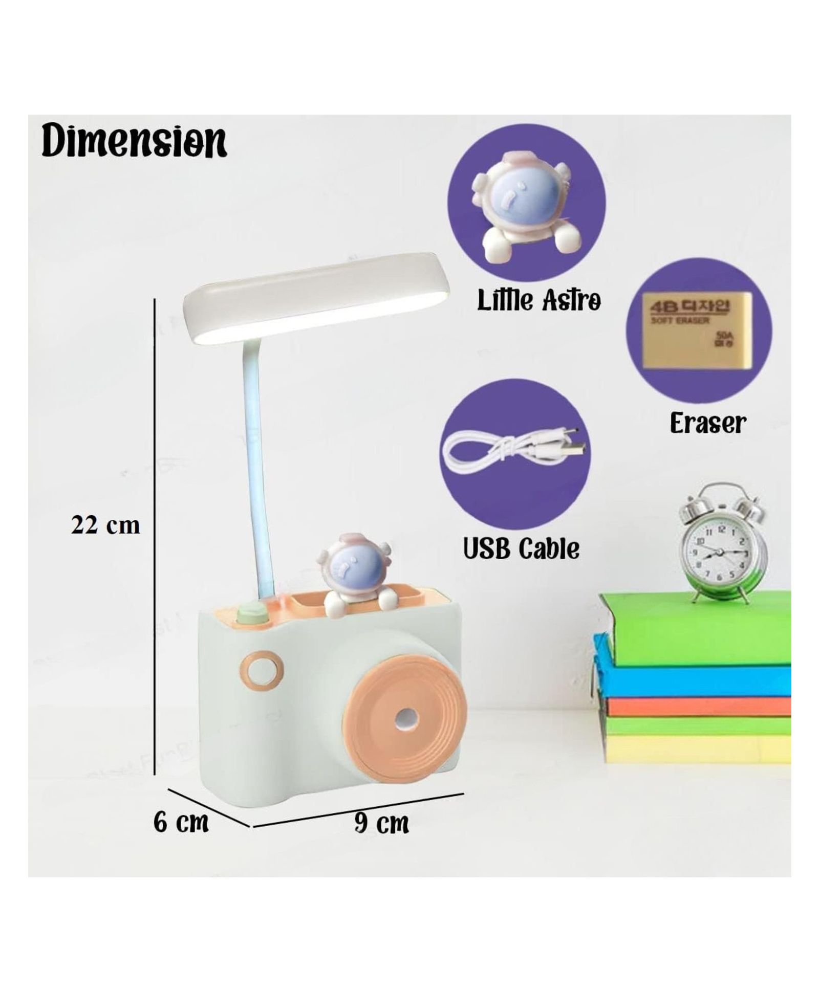 YAMAMA Rechargeable Desk Table Lamp 3 In 1 Study Desk LED Lamp With Eraser Sharpener And Pen Holder Electric Table Lamp Adjustable Study Desk Lamp For Study Room Home Office - (Pack of 1 - Design And Color May Vary)-image-26