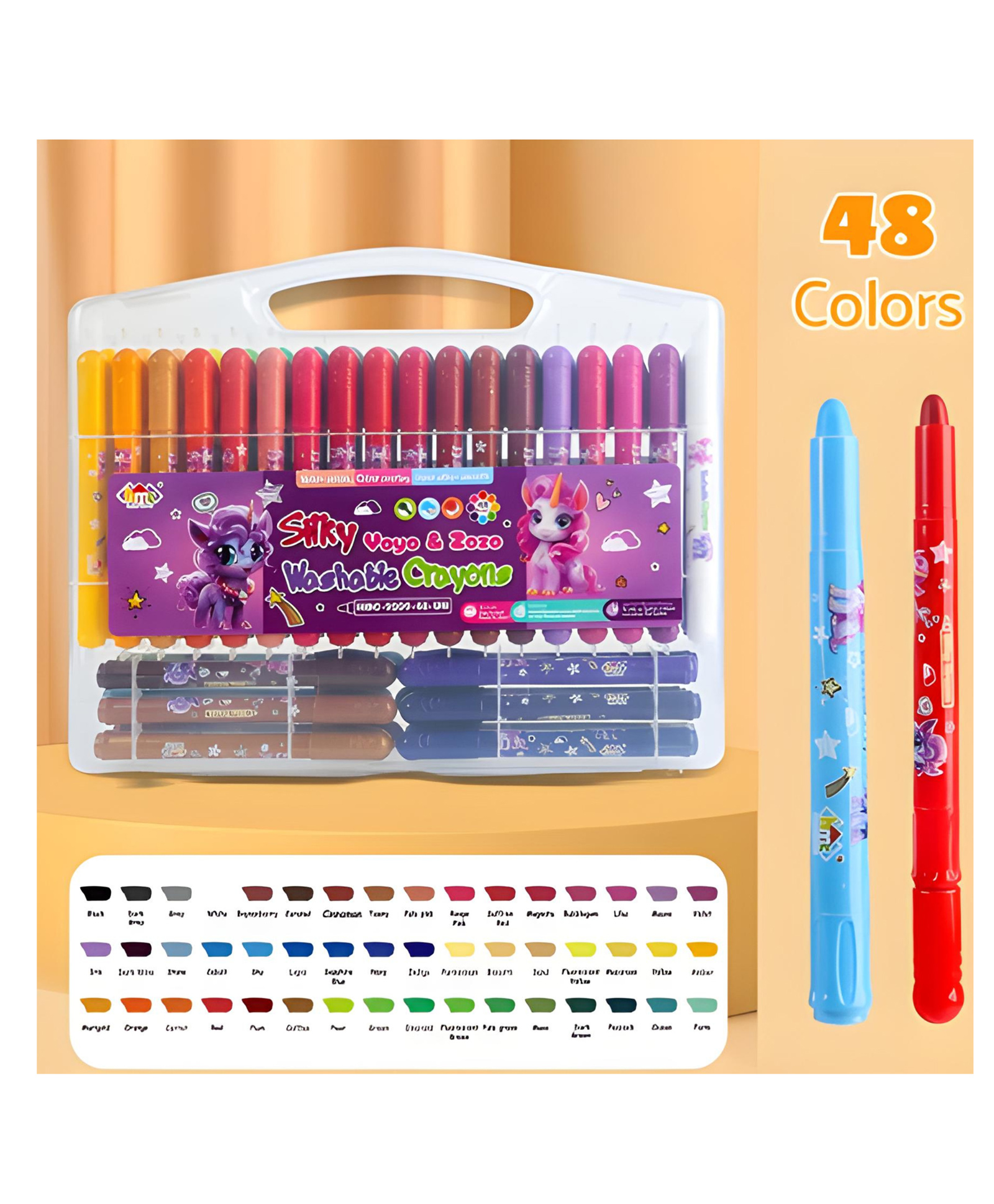 YAMAMA Crayons Voyo And Zozo Washable Super Silky Painting Crayons Smooth Twistable 48 Shades Rolling Crayons In Box Crayon Colour Set Art Drawing Crayon Set Drawing And Painting Set 48 Pieces - Multicolor-picture-15