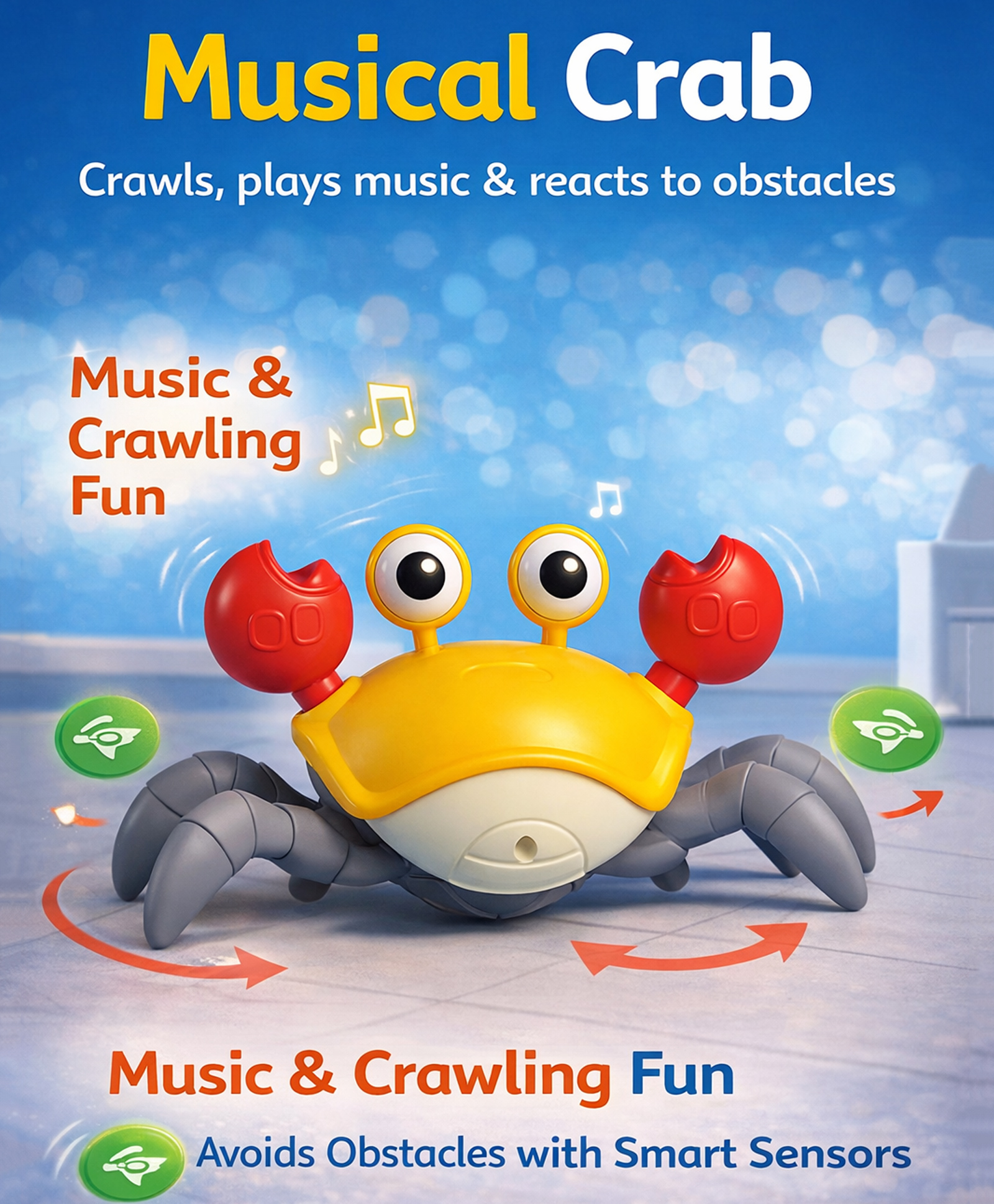 Zoe Crawling Crab Musical Toy Rechargeable with Light - Orange