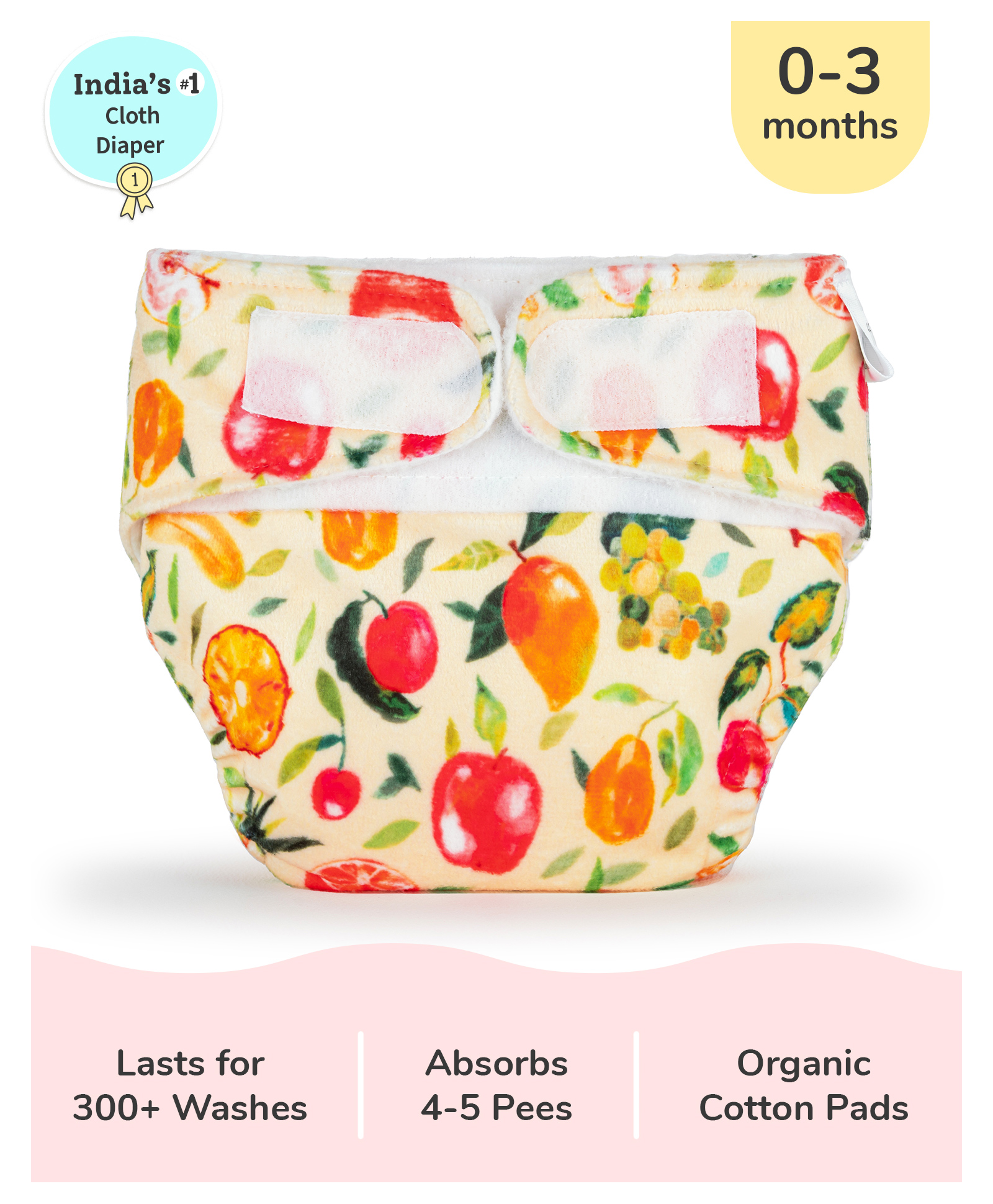 SuperBottoms Newborn UNO Premium Cloth Diaper with Absorbent Insert (0 to 3M) - Fruit Burst-picture-26