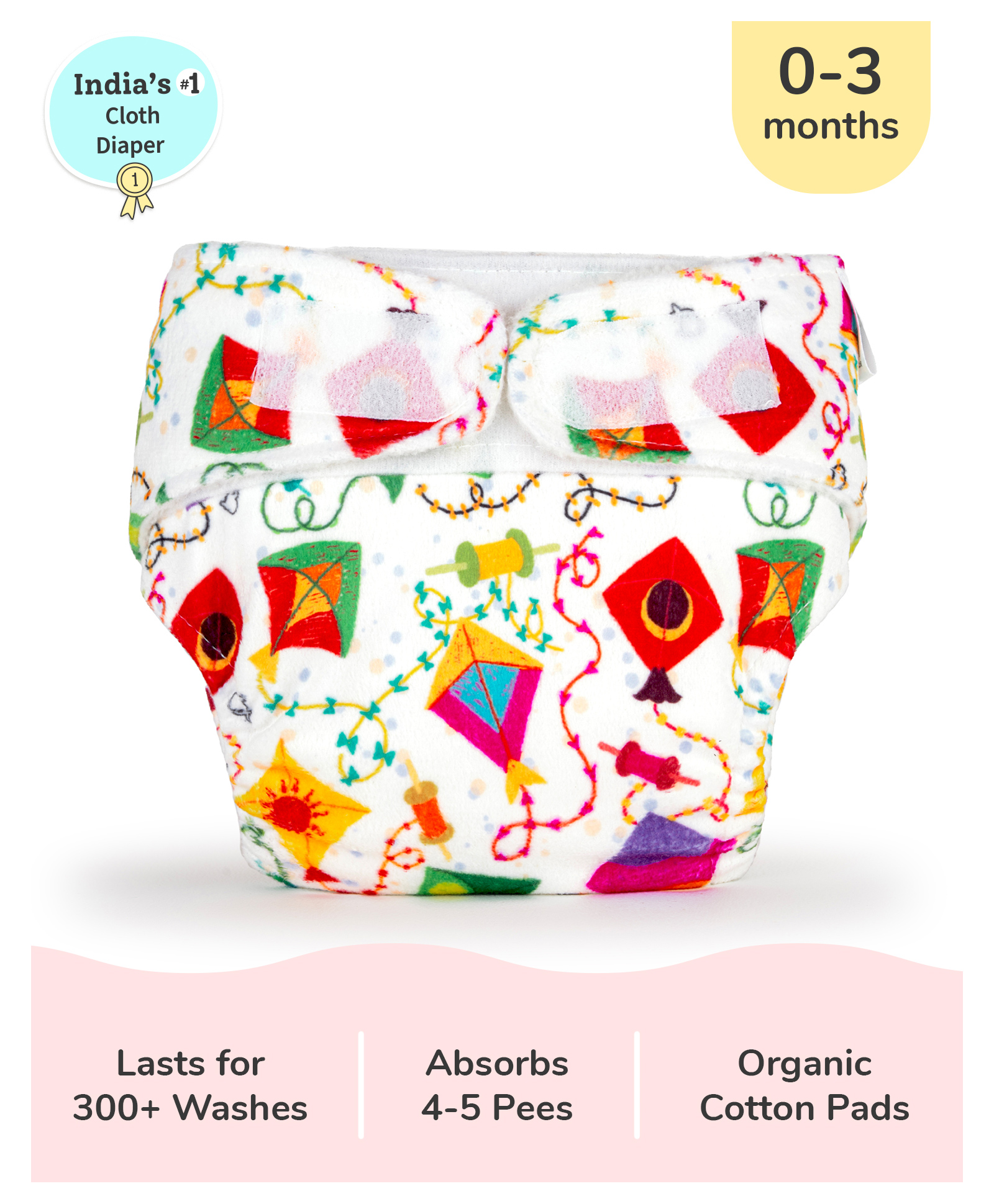 SuperBottoms Newborn UNO Premium Cloth Diaper with Absorbent Insert (0 to 3M) - Coloured Skies-picture-17