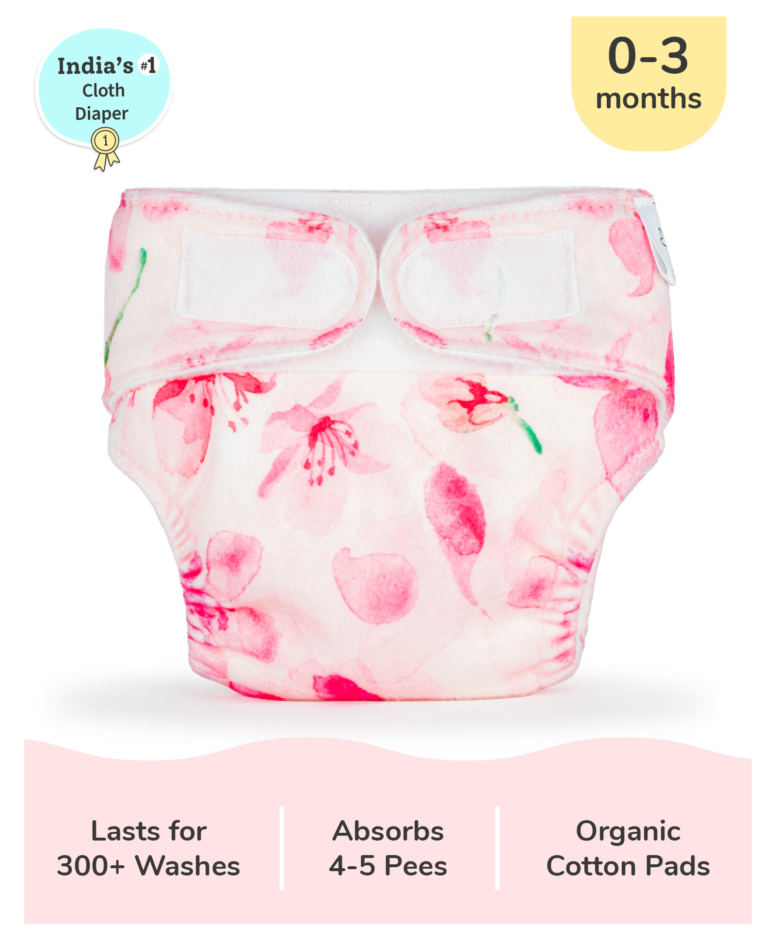 SuperBottoms Newborn UNO Premium Cloth Diaper with Absorbent Insert (0 to 3M) - Cherry Blossom-picture-26