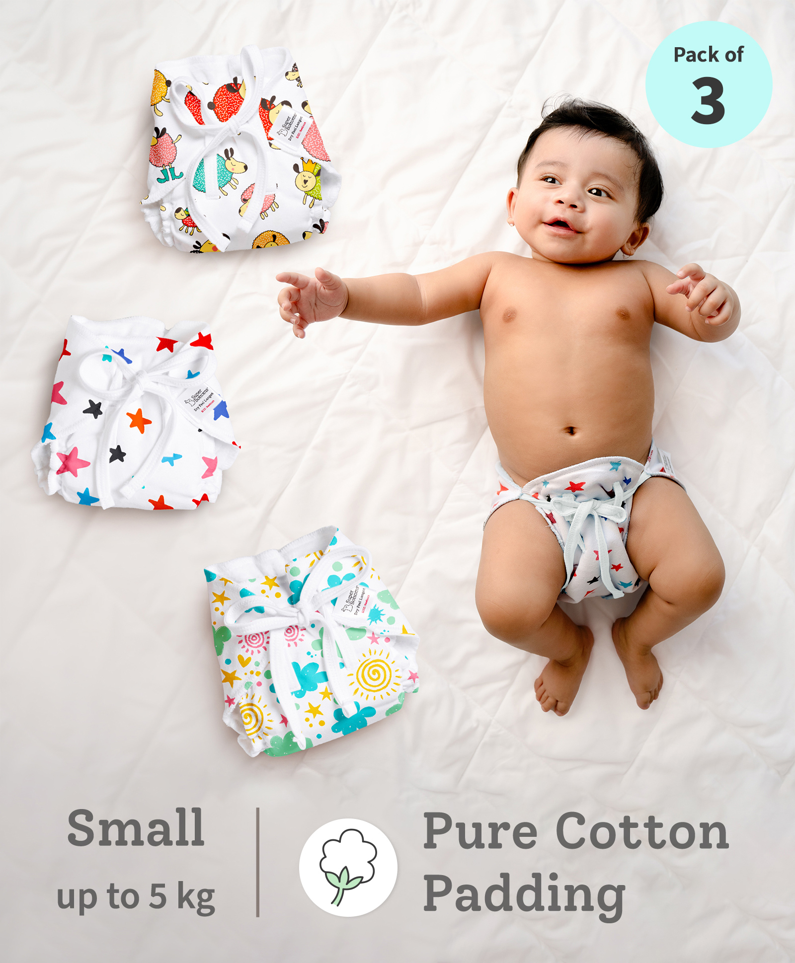 SuperBottoms First Love DryFeel LangotWith 100% Cotton Padding Pack of 3 - Small-image-22