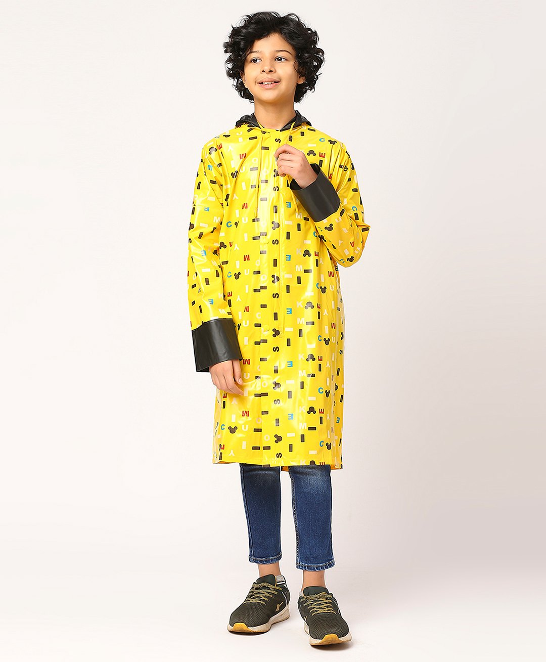 CITIZEN Mickey & Friends Featuring Full Sleeves Typography Printed Hooded Raincoat - Yellow-image-48