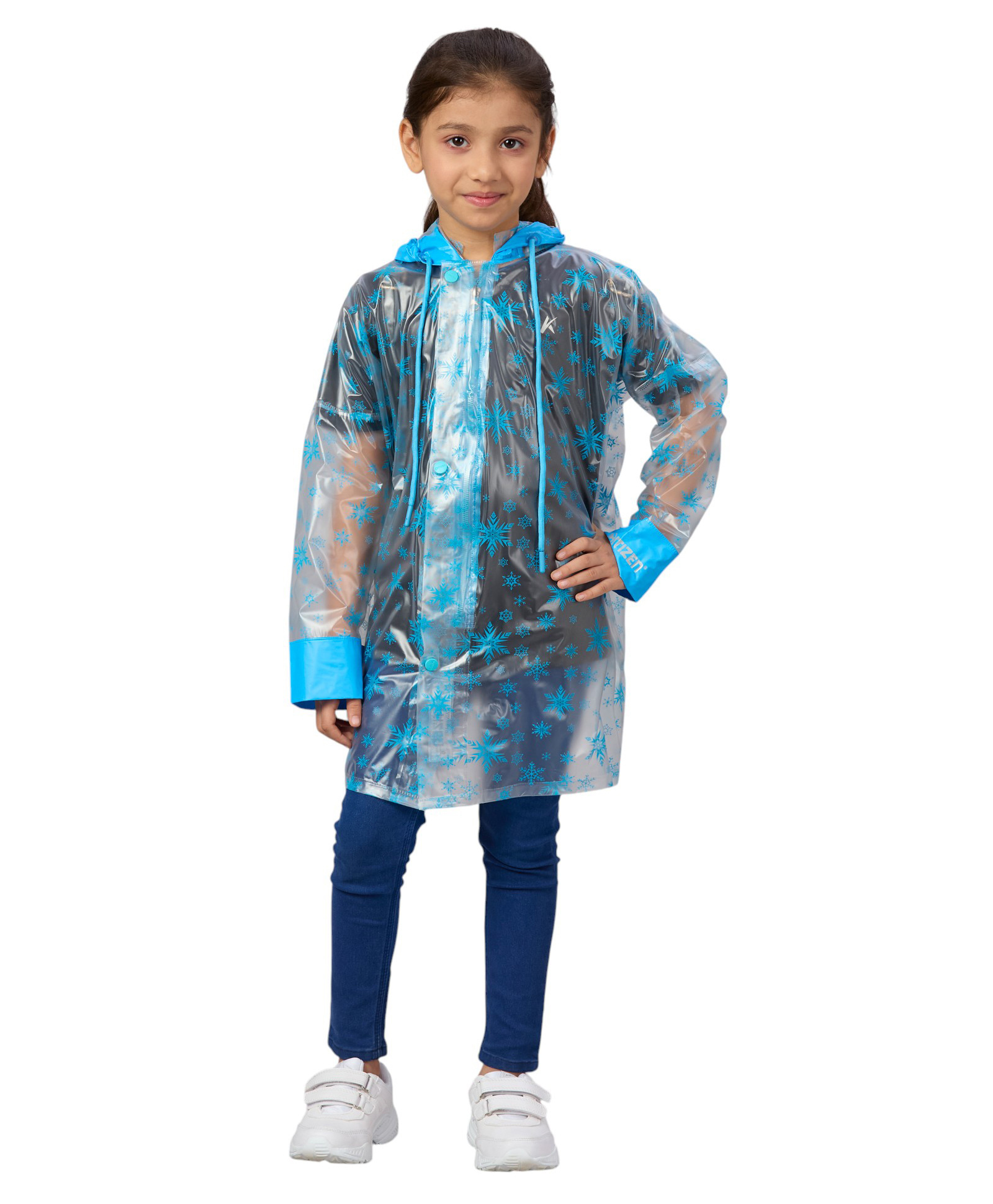 CITIZEN PVC Full Sleeves Snow Flakes Printed Raincoat - Blue-image-4