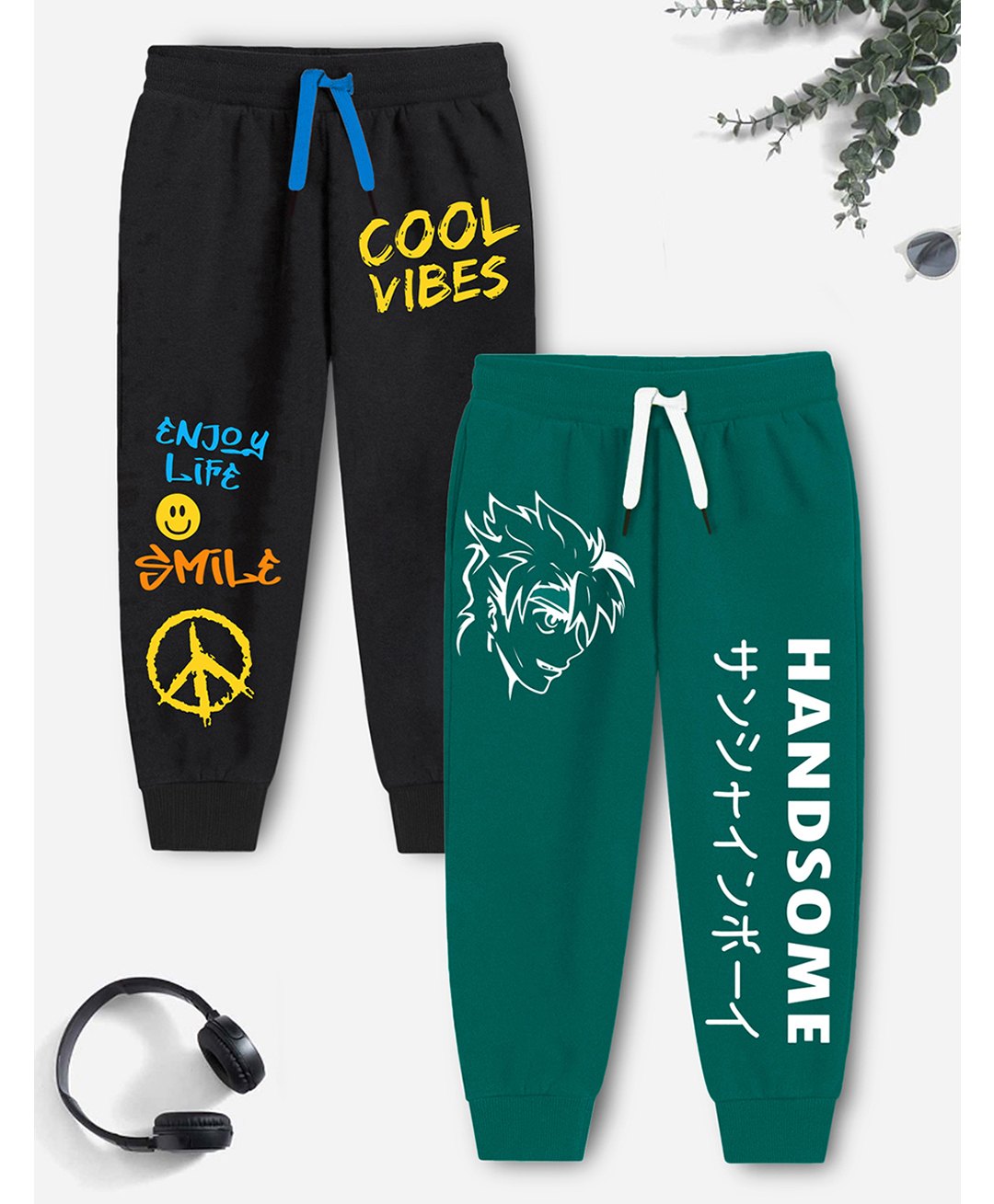 Trampoline Pack Of 2 Typography Printed Track Pants - Green & Black-picture-26